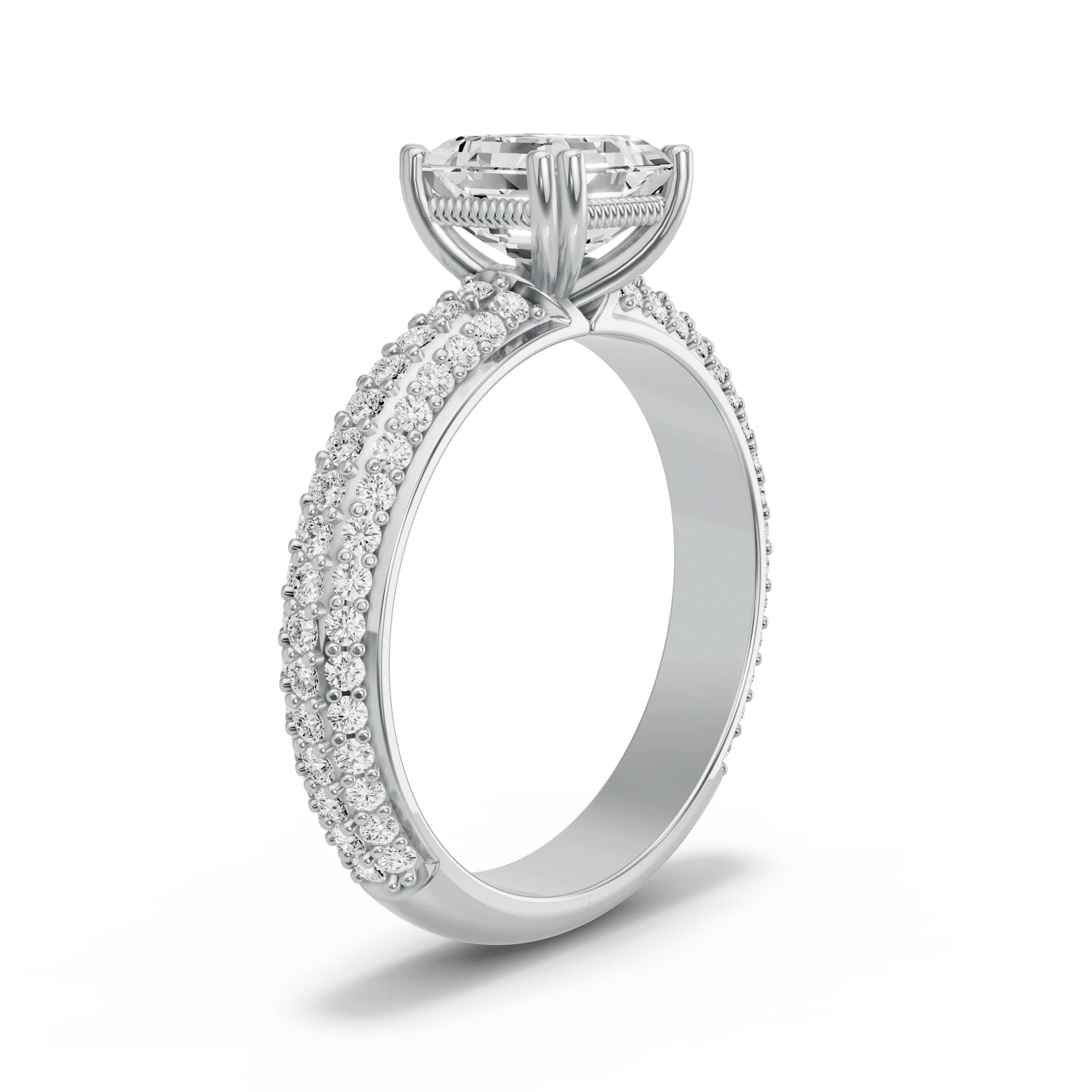 Image for Asscher Vintage Basket Ring with Split Ring Solitaire band in 950 Platinum