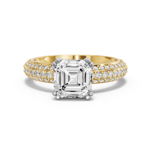 Image for Asscher Vintage Basket Ring with Triple Row Pave band