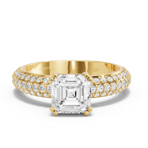Image for Asscher Vintage Basket Ring with Triple Row Pave band