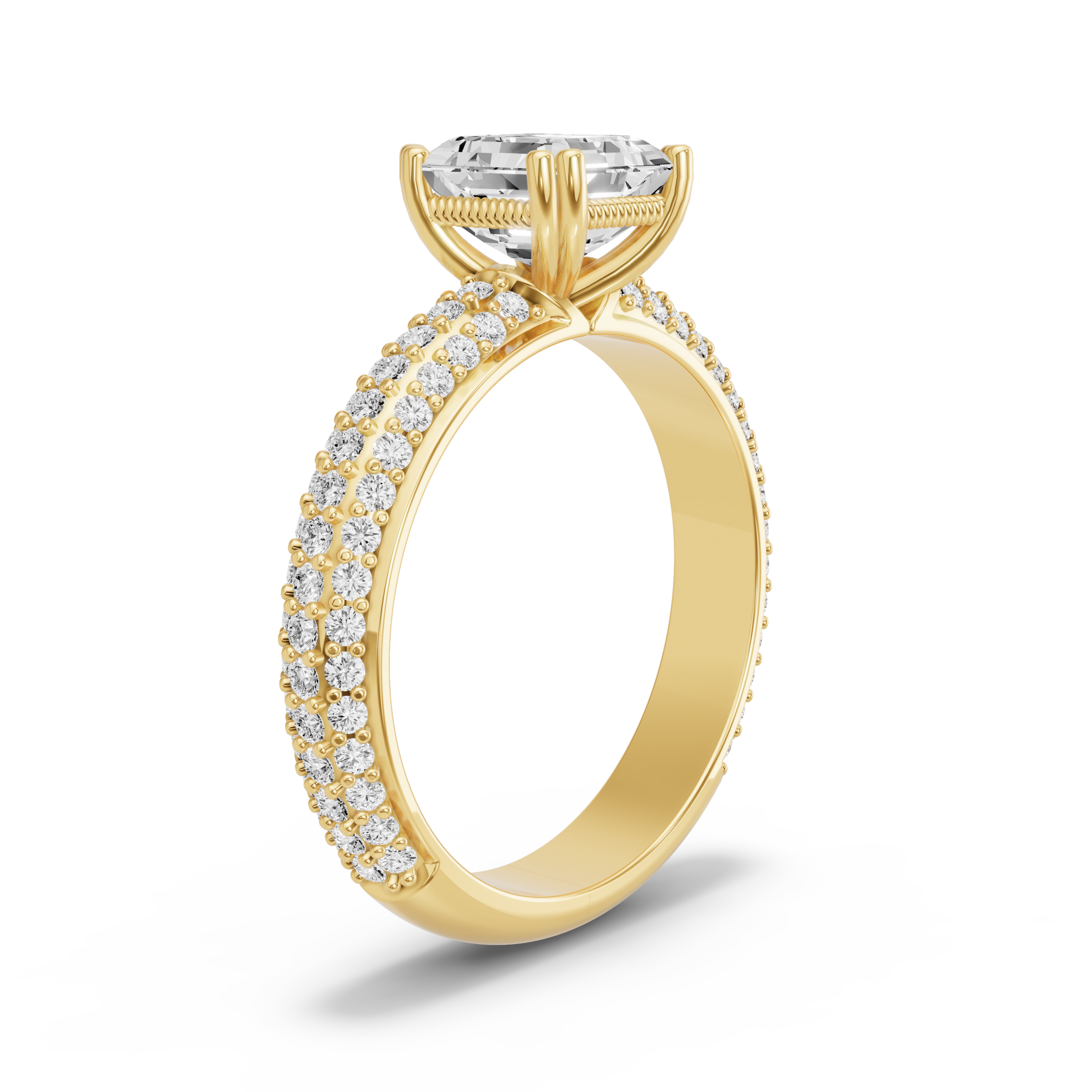 Image for Asscher Vintage Basket Ring with Triple Row Pave band in 14K White Gold
