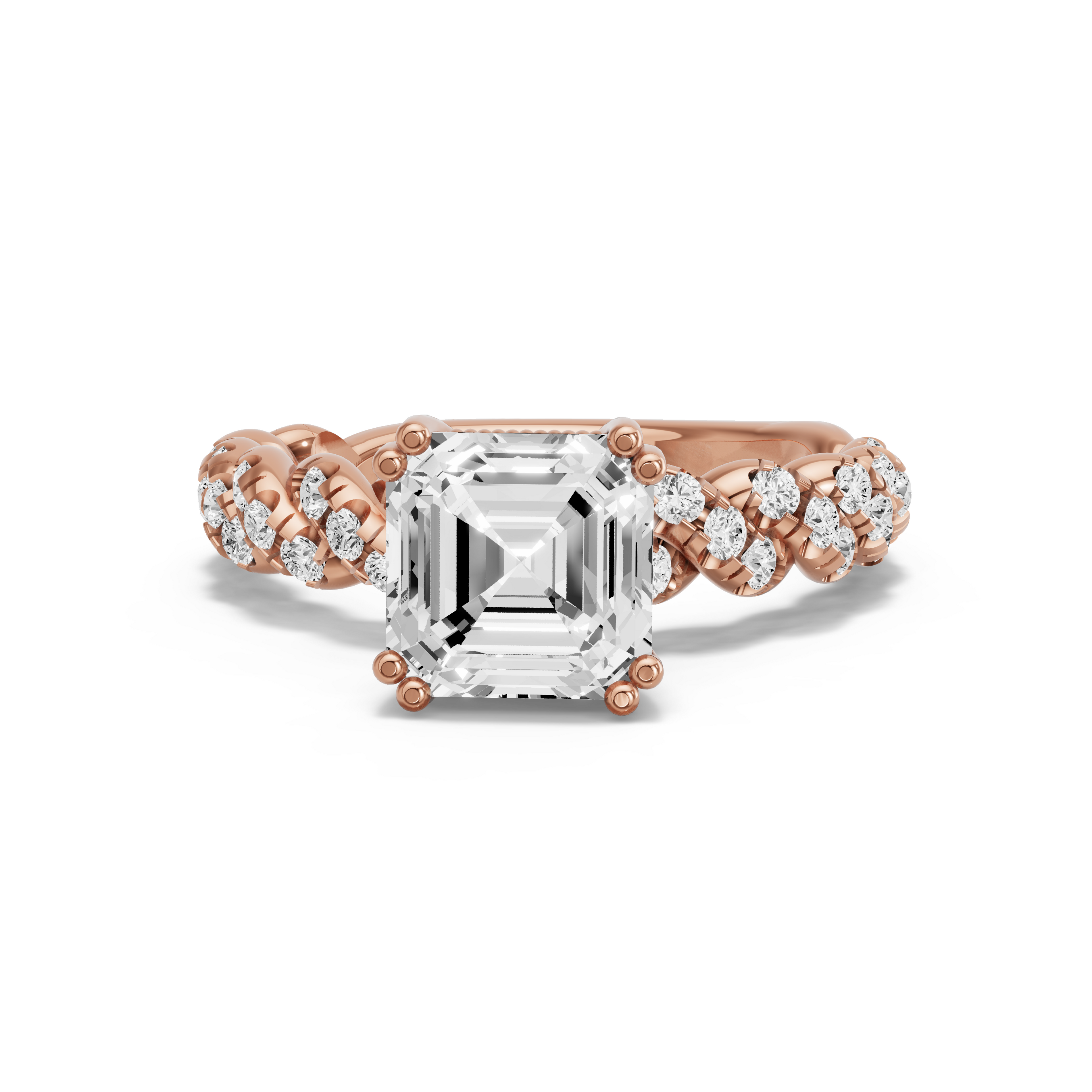 Image for Asscher Vintage Basket Ring with Twist Pave band in 14K Yellow Gold