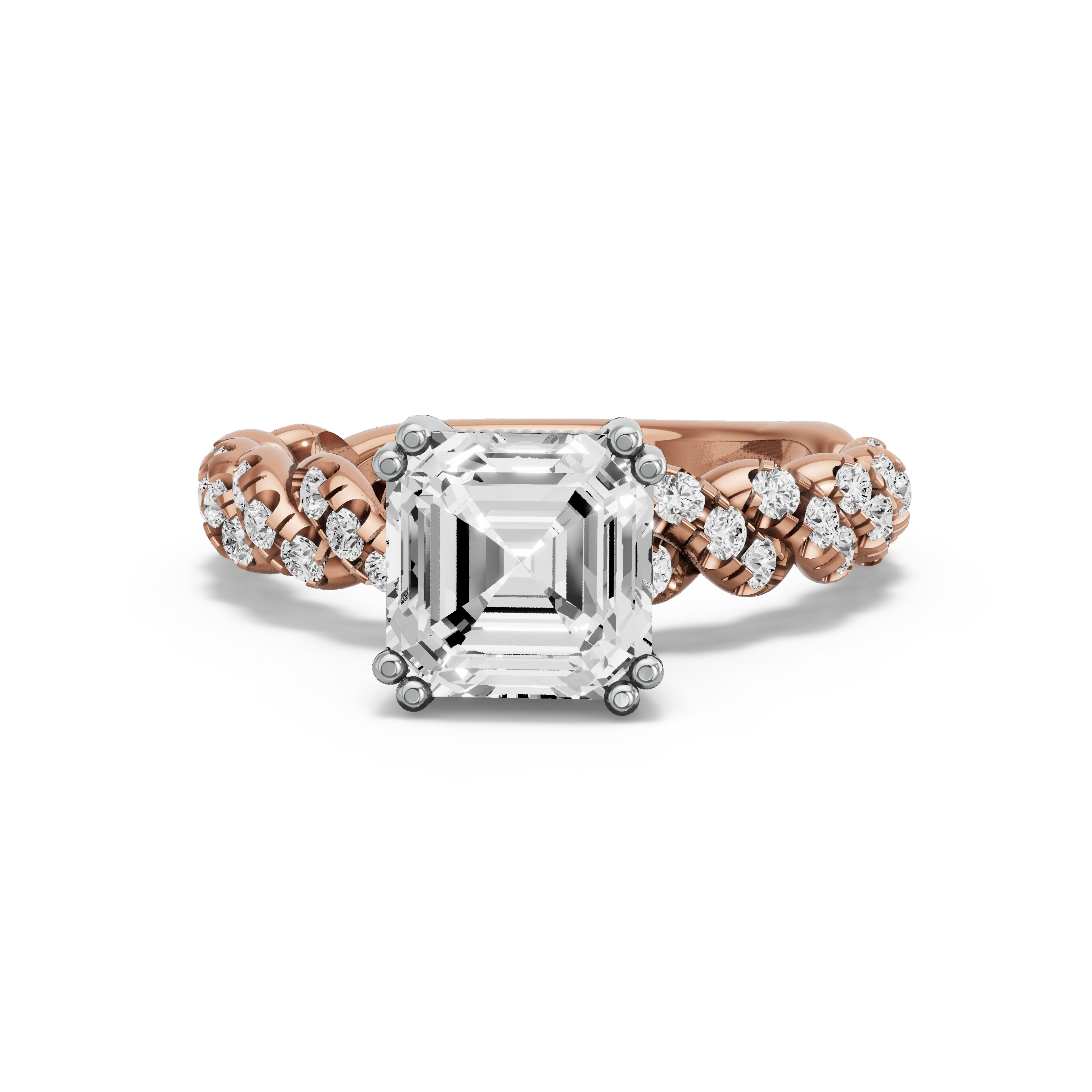 Image for Asscher Vintage Basket Ring with Twist Pave band in 10K Two Tone Yellow Gold