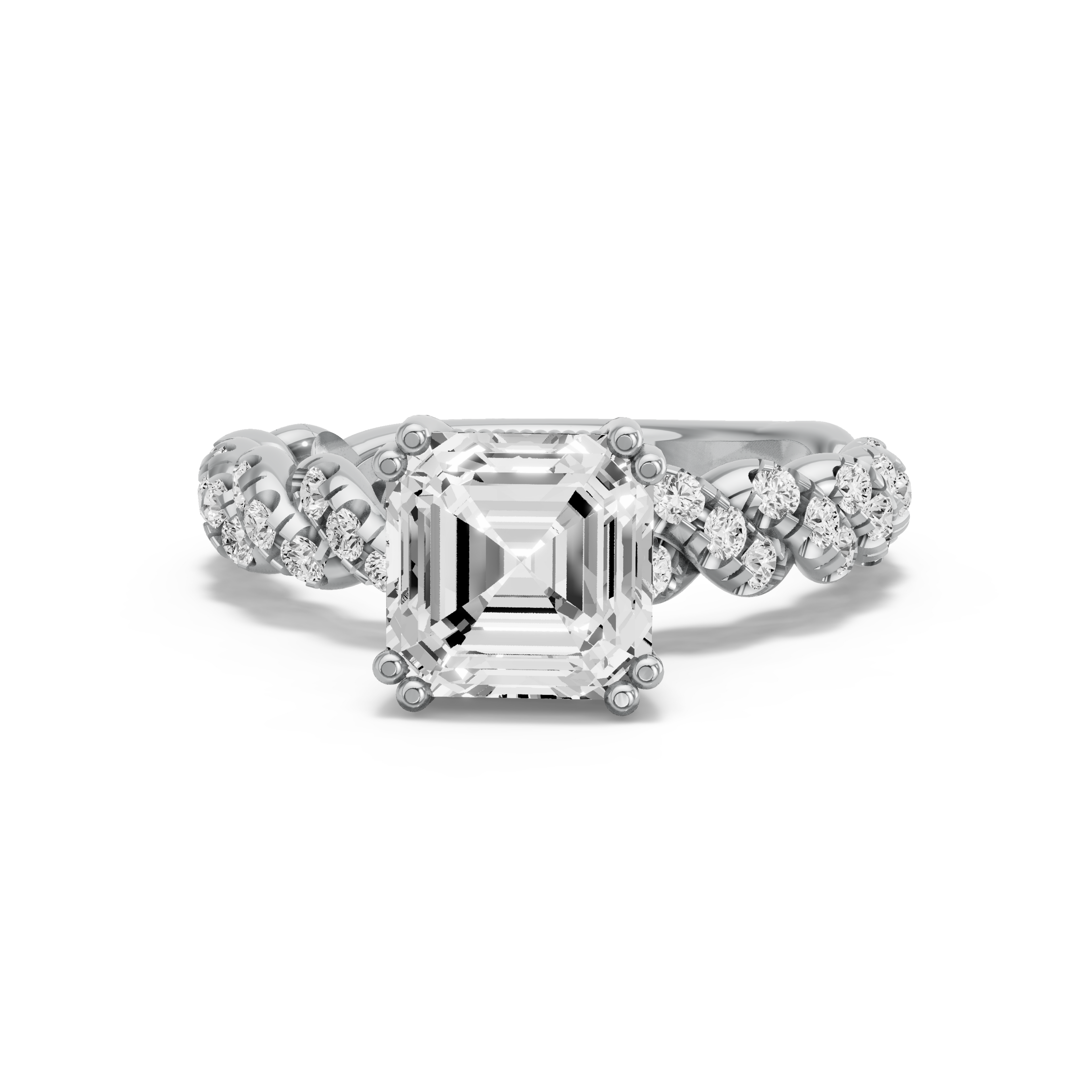 Image for Asscher Vintage Basket Ring with Twist Pave band in 10K Two Tone Rose Gold