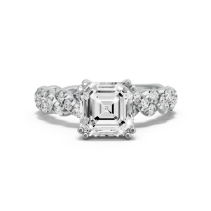 Image for Asscher Vintage Basket Ring with Twist Pave band in 950 Platinum