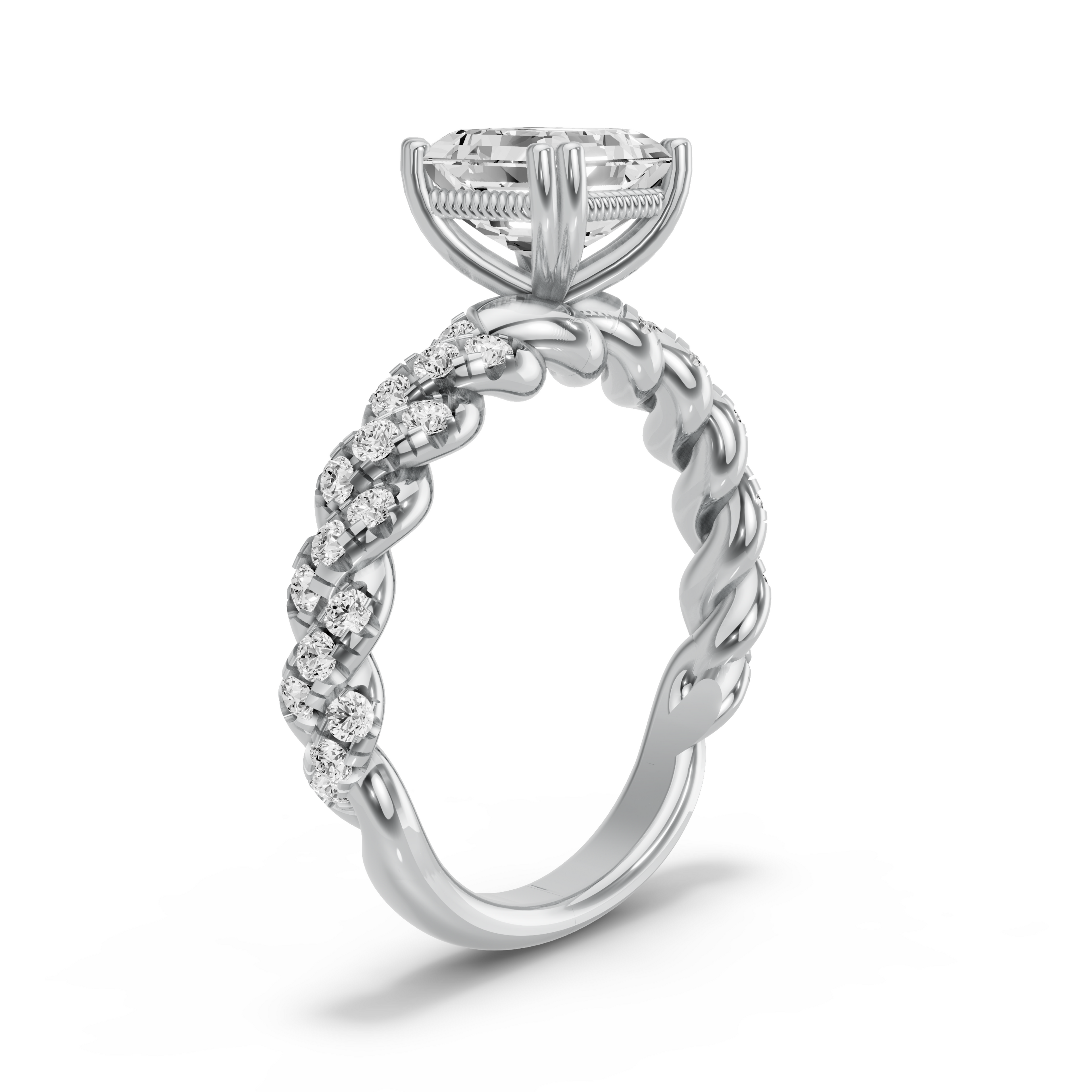 Image for Asscher Vintage Basket Ring with Twist Pave band in 14K Two Tone Rose Gold