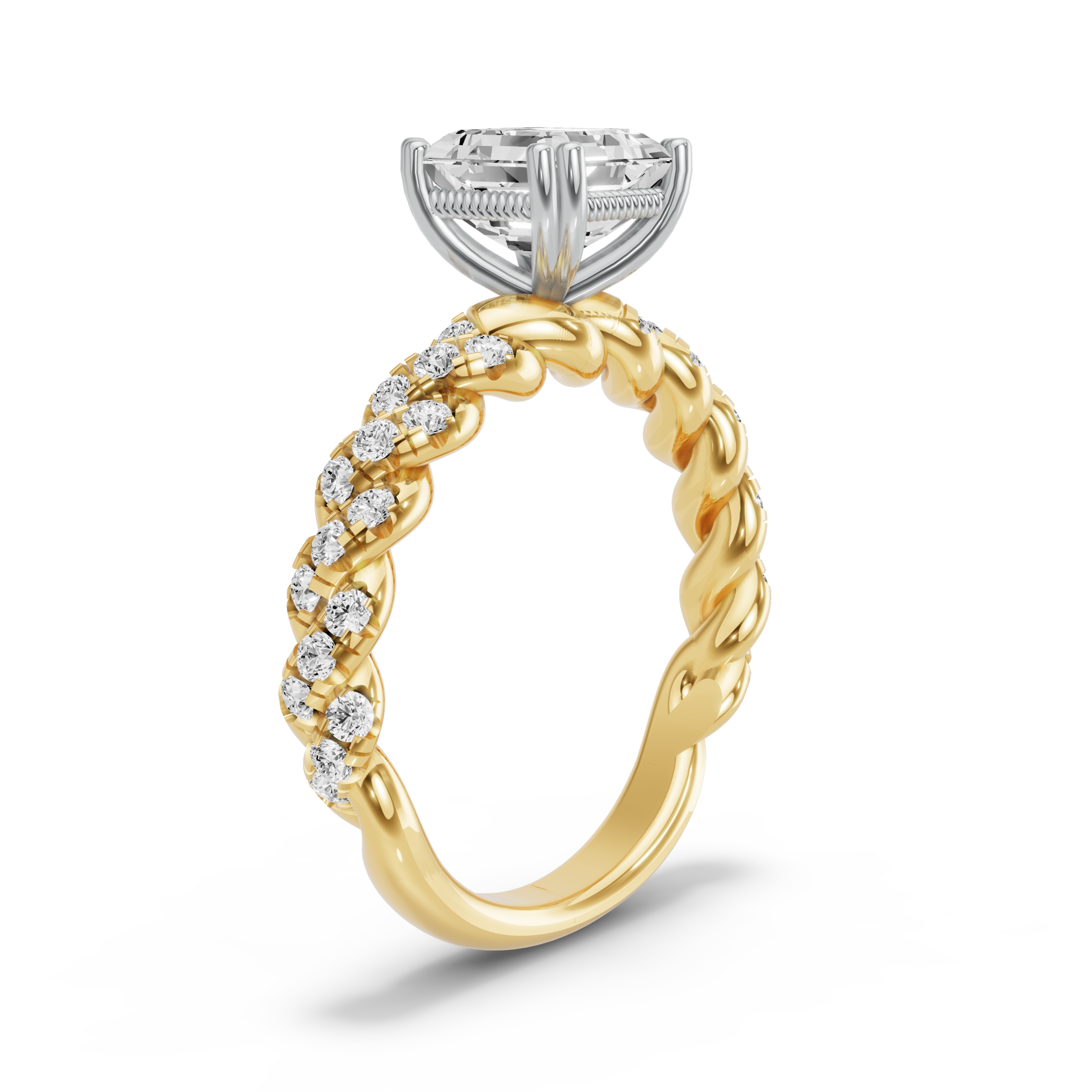 Image for Asscher Vintage Basket Ring with Twist Pave band in 10K Rose Gold