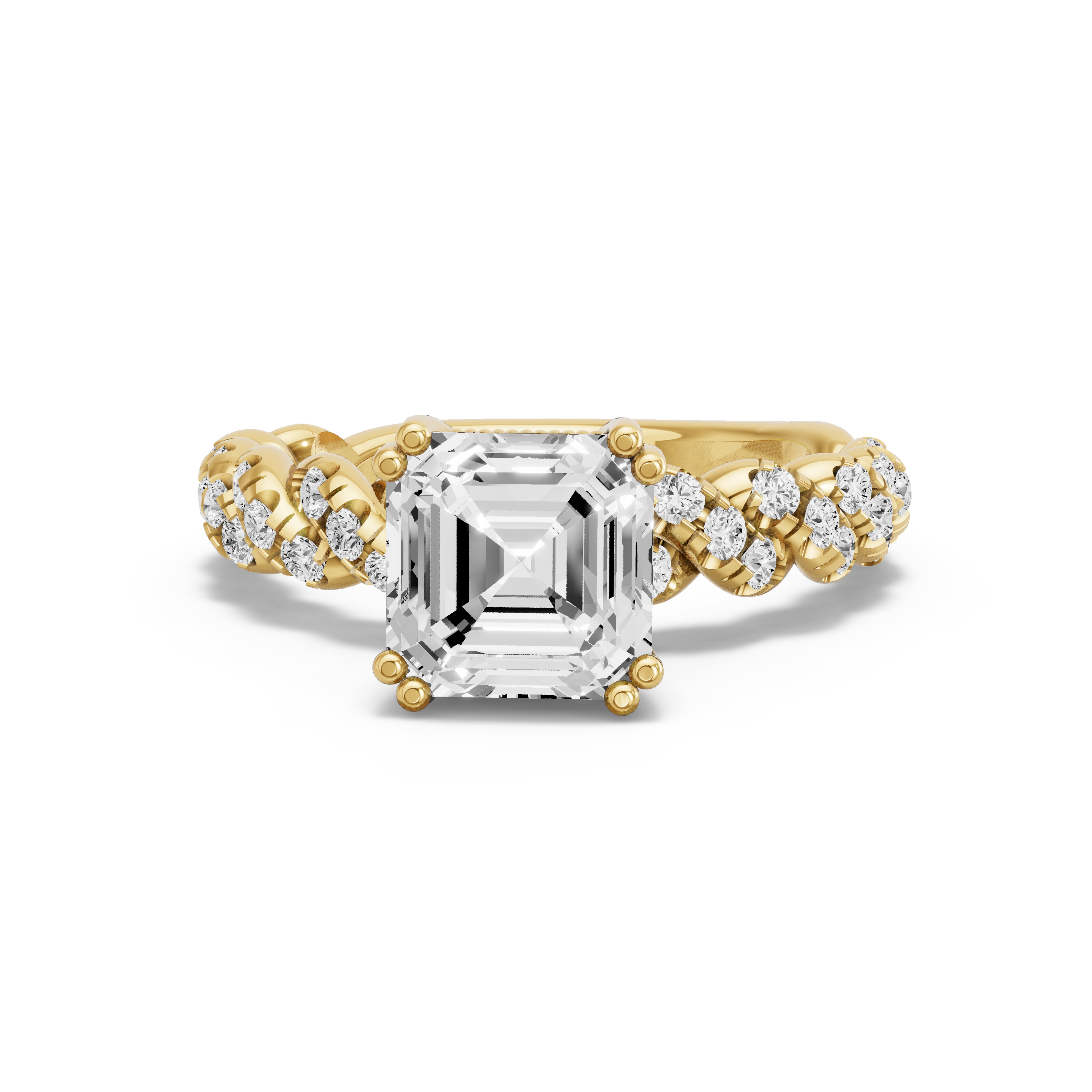 Image for Asscher Vintage Basket Ring with Twist Pave band in 18K White Gold