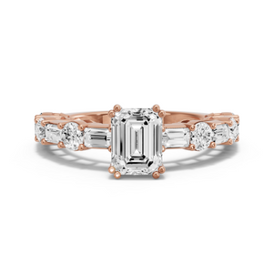 Image for Emerald Vintage Basket Ring with Alternating Baguette band
