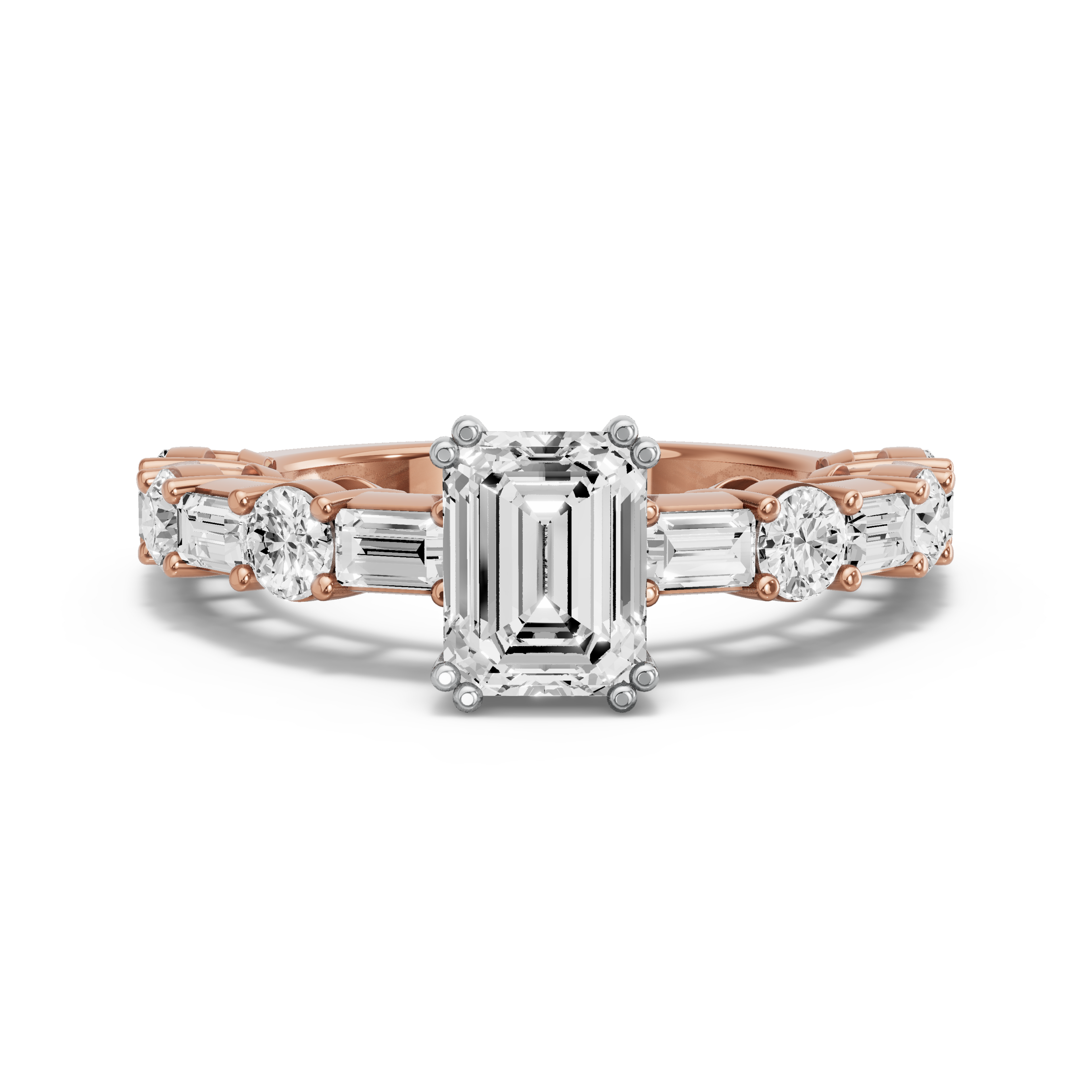Image for Emerald Vintage Basket Ring with Alternating Baguette band in 10K Two Tone Rose Gold