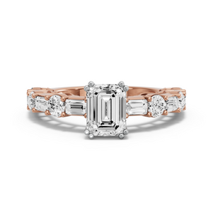 Image for Emerald Vintage Basket Ring with Alternating Baguette band