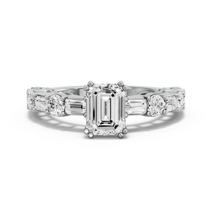 Image for Emerald Vintage Basket Ring with Alternating Baguette band