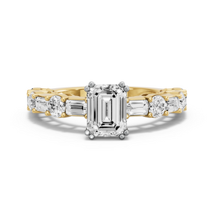 Image for Emerald Vintage Basket Ring with Alternating Baguette band