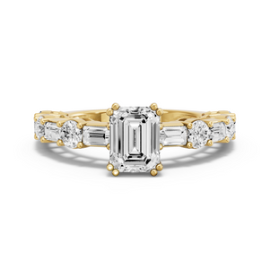 Image for Emerald Vintage Basket Ring with Alternating Baguette band