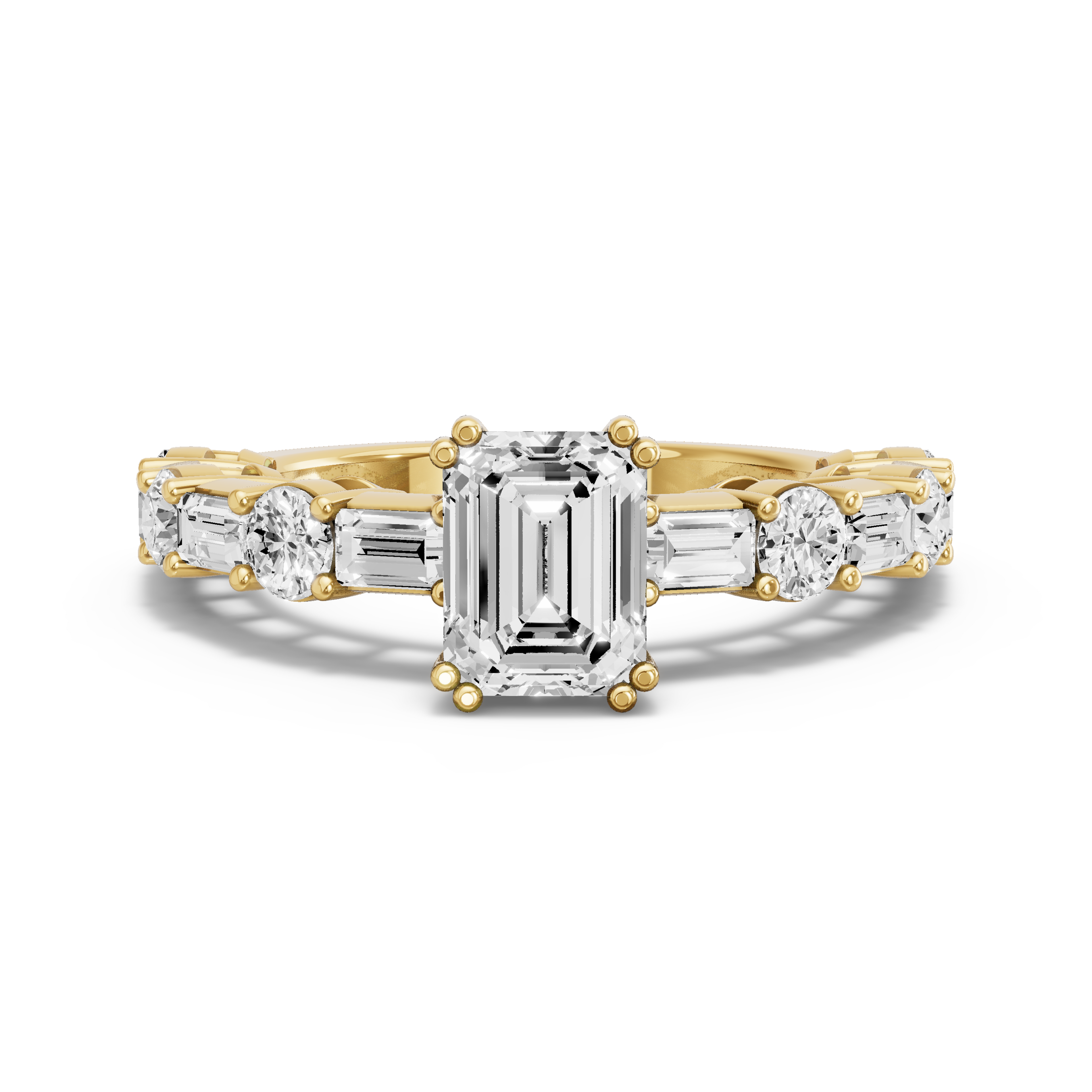 Image for Emerald Vintage Basket Ring with Alternating Baguette band in 14K Yellow Gold