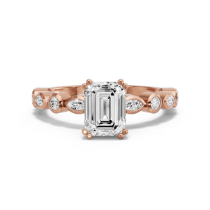 Image for Emerald Vintage Basket Ring with Alternating Marquise band