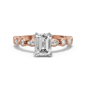 Image for Emerald Vintage Basket Ring with Alternating Marquise band