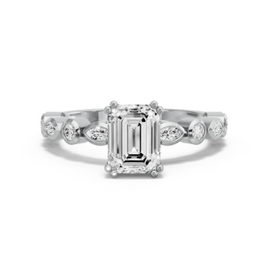Image for Emerald Vintage Basket Ring with Alternating Marquise band