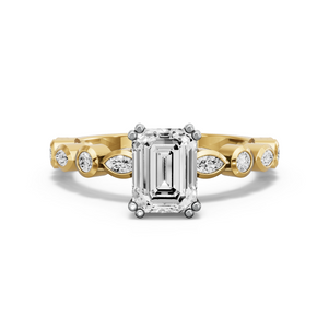 Image for Emerald Vintage Basket Ring with Alternating Marquise band