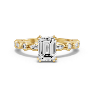 Image for Emerald Vintage Basket Ring with Alternating Marquise band