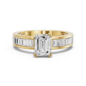 Image for Emerald Vintage Basket Ring with Baguette Channel band