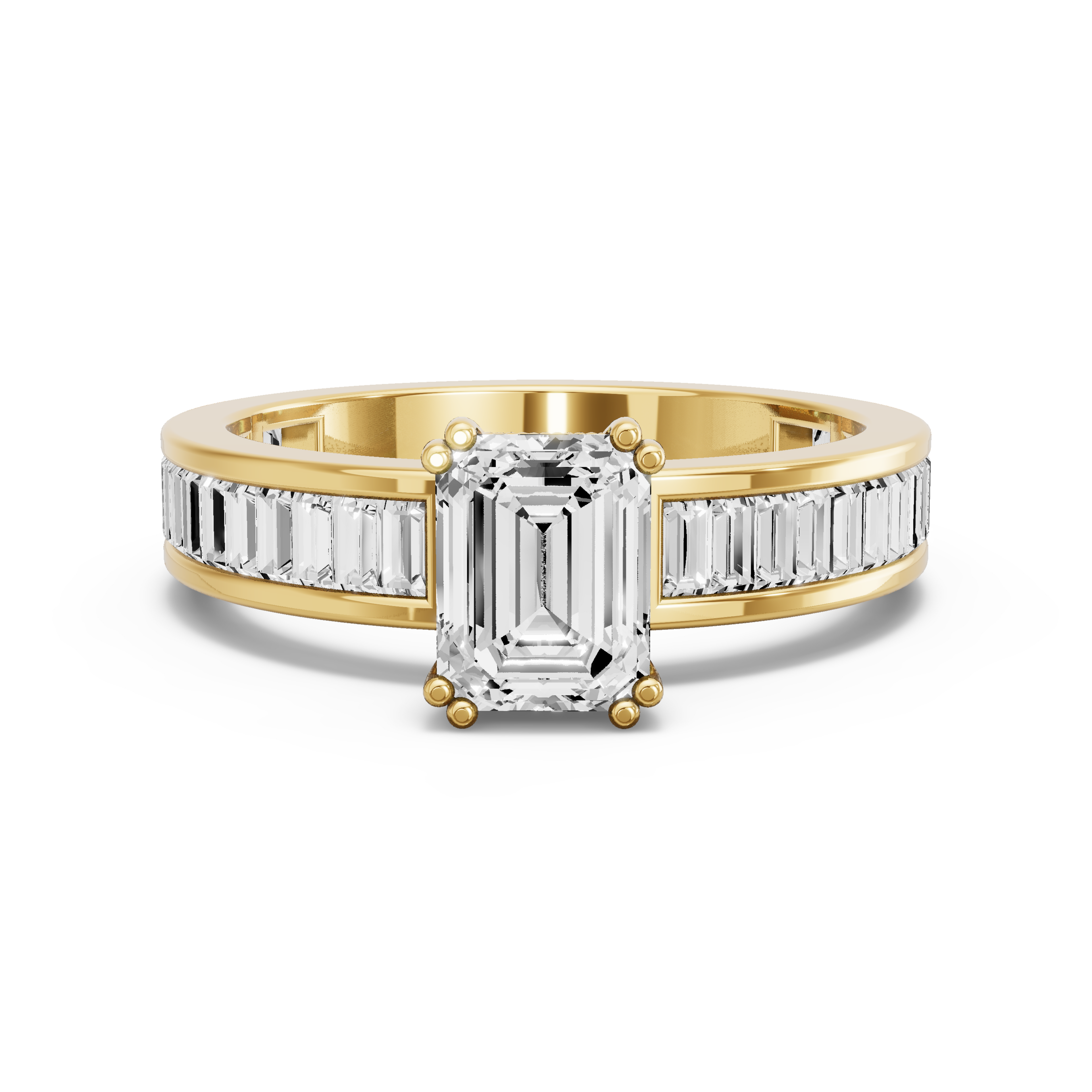 Image for Emerald Vintage Basket Ring with Baguette Channel band in 14K Yellow Gold