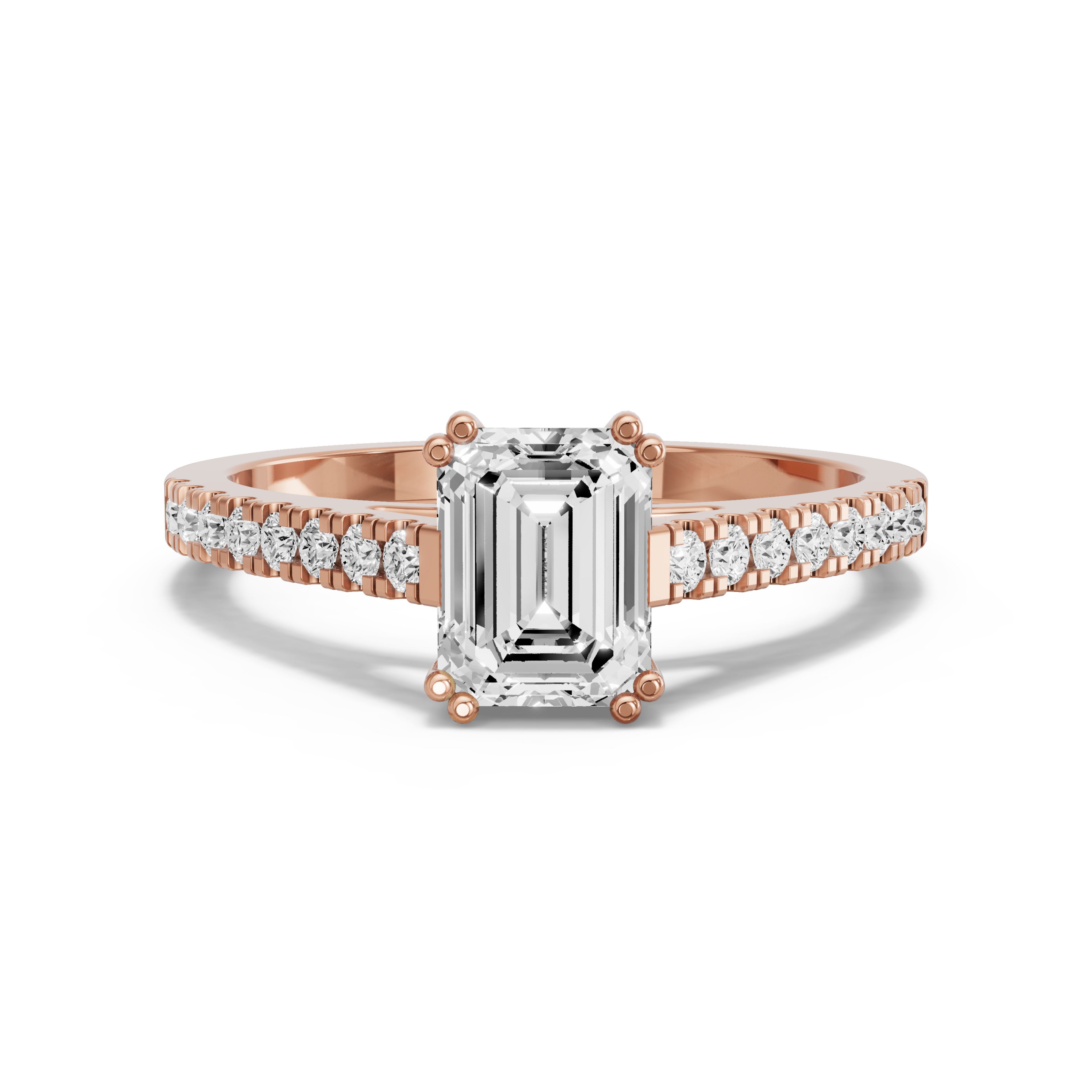 Image for Emerald Vintage Basket Ring with Cathedral Pave band in 10K Rose Gold