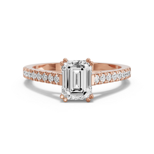 Image for Emerald Vintage Basket Ring with Cathedral Pave band