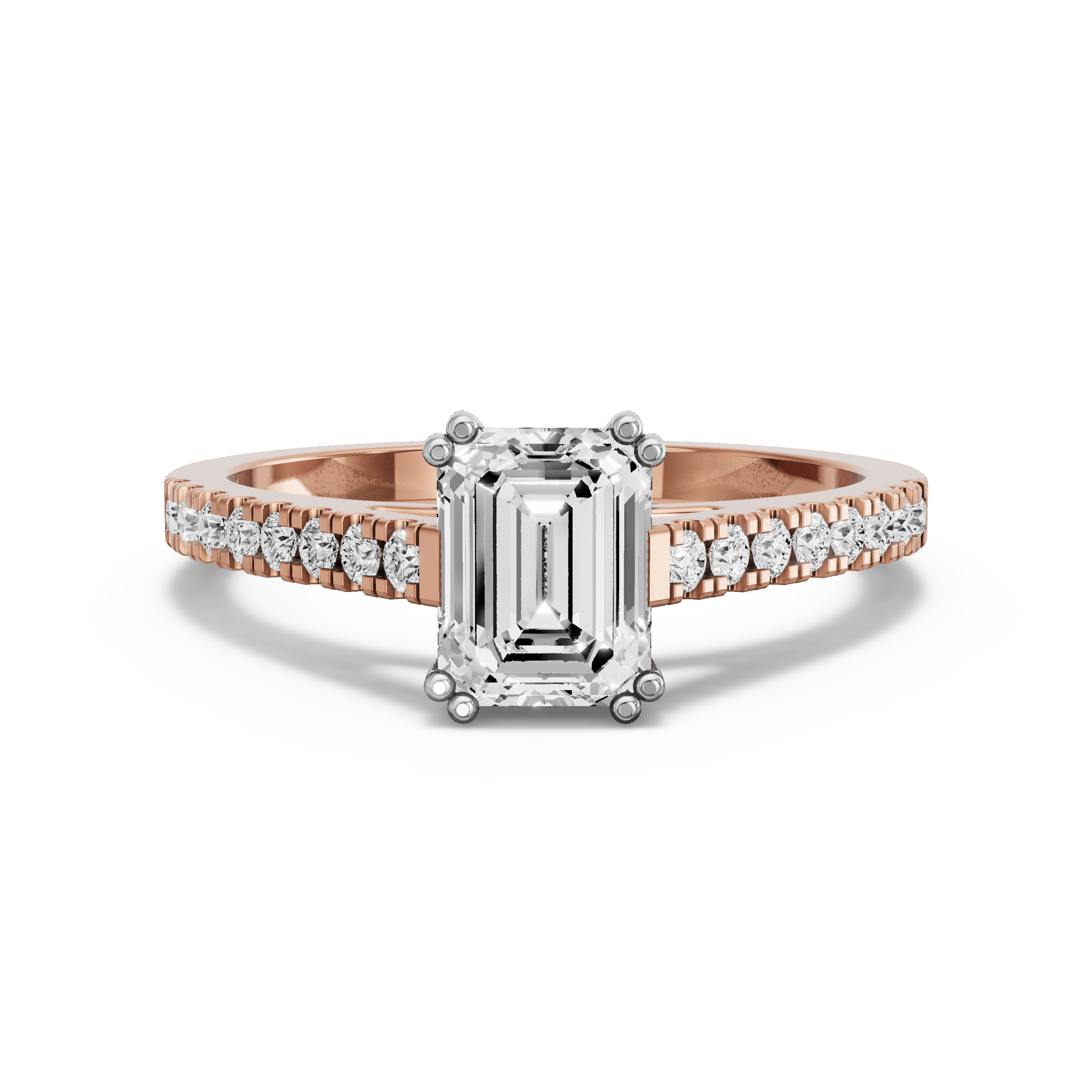 Image for Emerald Vintage Basket Ring with Cathedral Pave band in 18K Two Tone Rose Gold