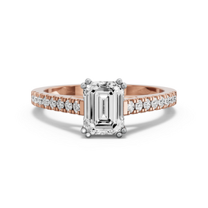 Image for Emerald Vintage Basket Ring with Cathedral Pave band
