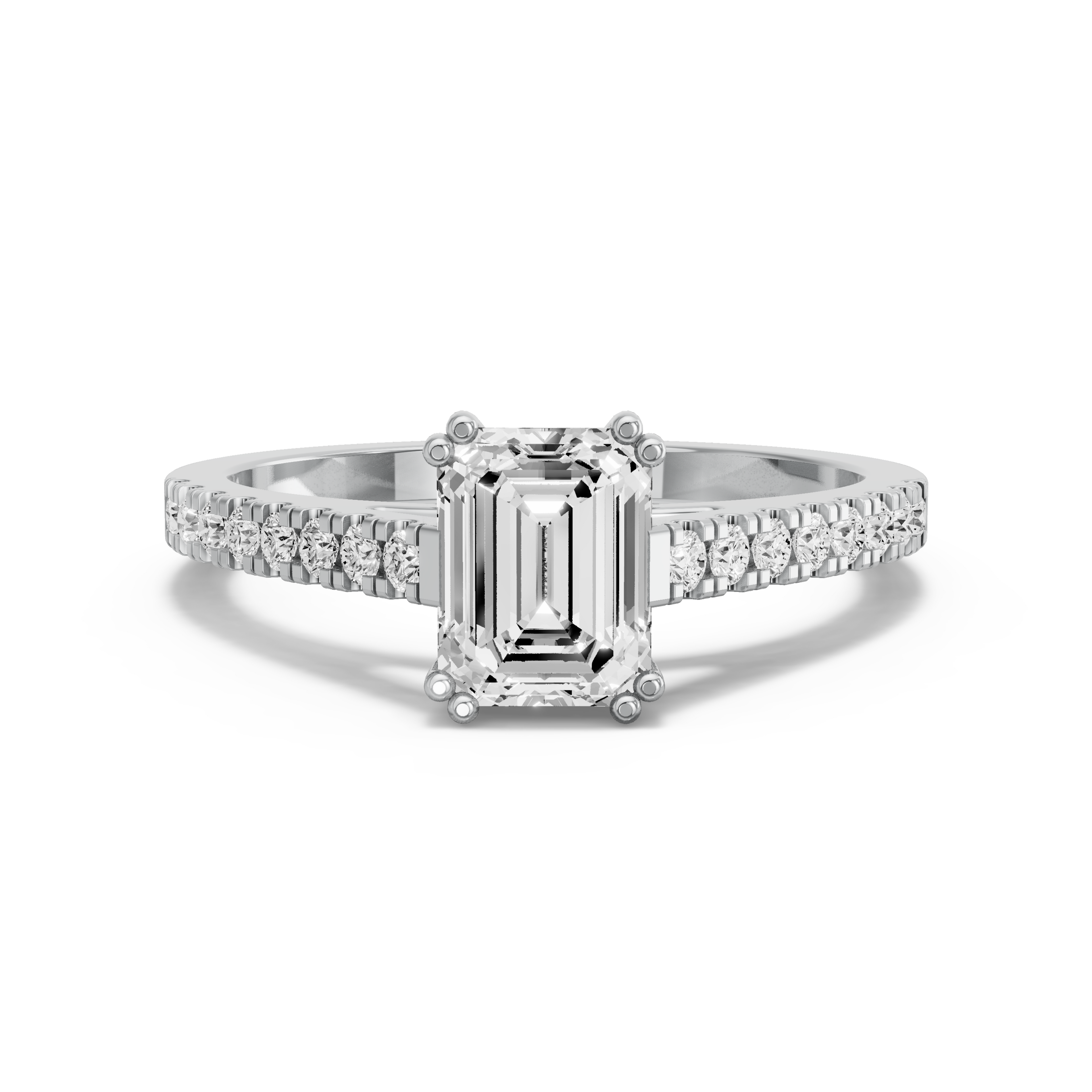 Image for Emerald Vintage Basket Ring with Cathedral Pave band in 10K White Gold