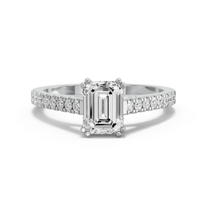 Image for Emerald Vintage Basket Ring with Cathedral Pave band