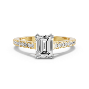 Image for Emerald Vintage Basket Ring with Cathedral Pave band