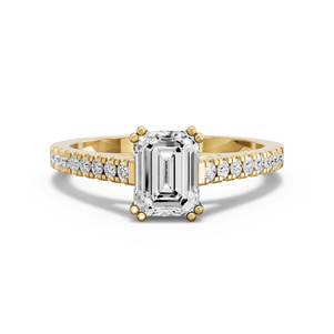 Image for Emerald Vintage Basket Ring with Cathedral Pave band