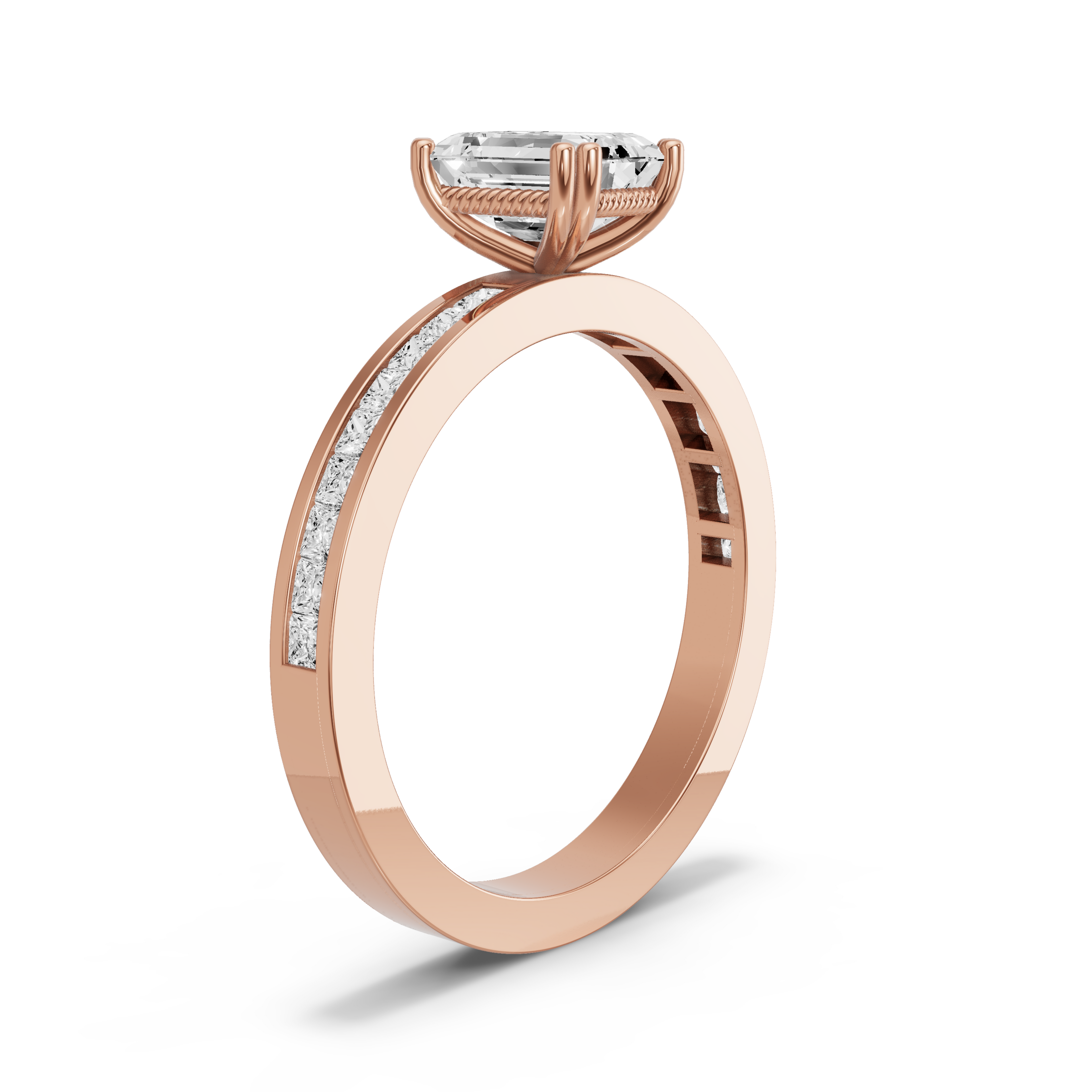 Image for Emerald Vintage Basket Ring with Channel band in 10K Rose Gold
