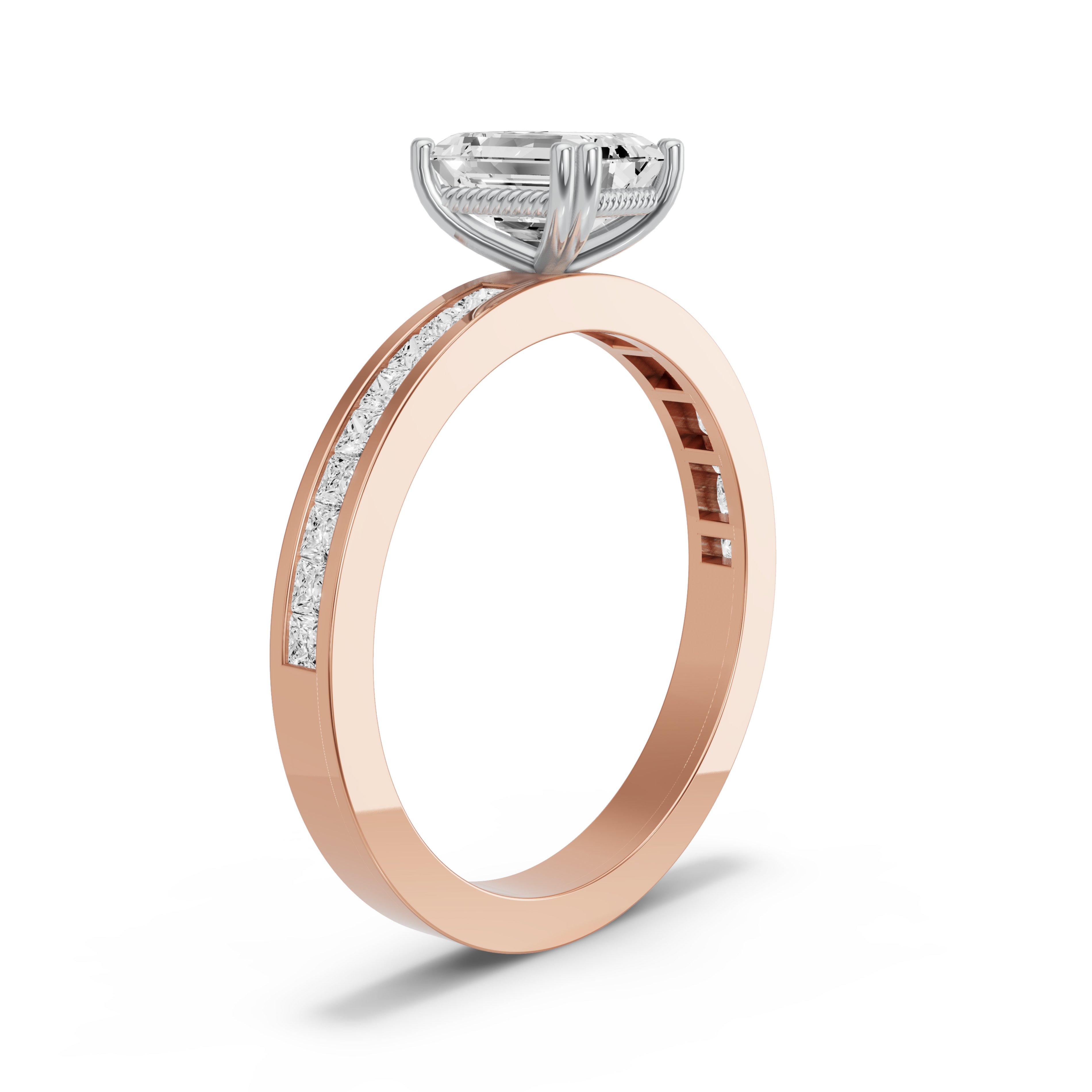 Image for Emerald Vintage Basket Ring with Channel band in 14K Two Tone Rose Gold