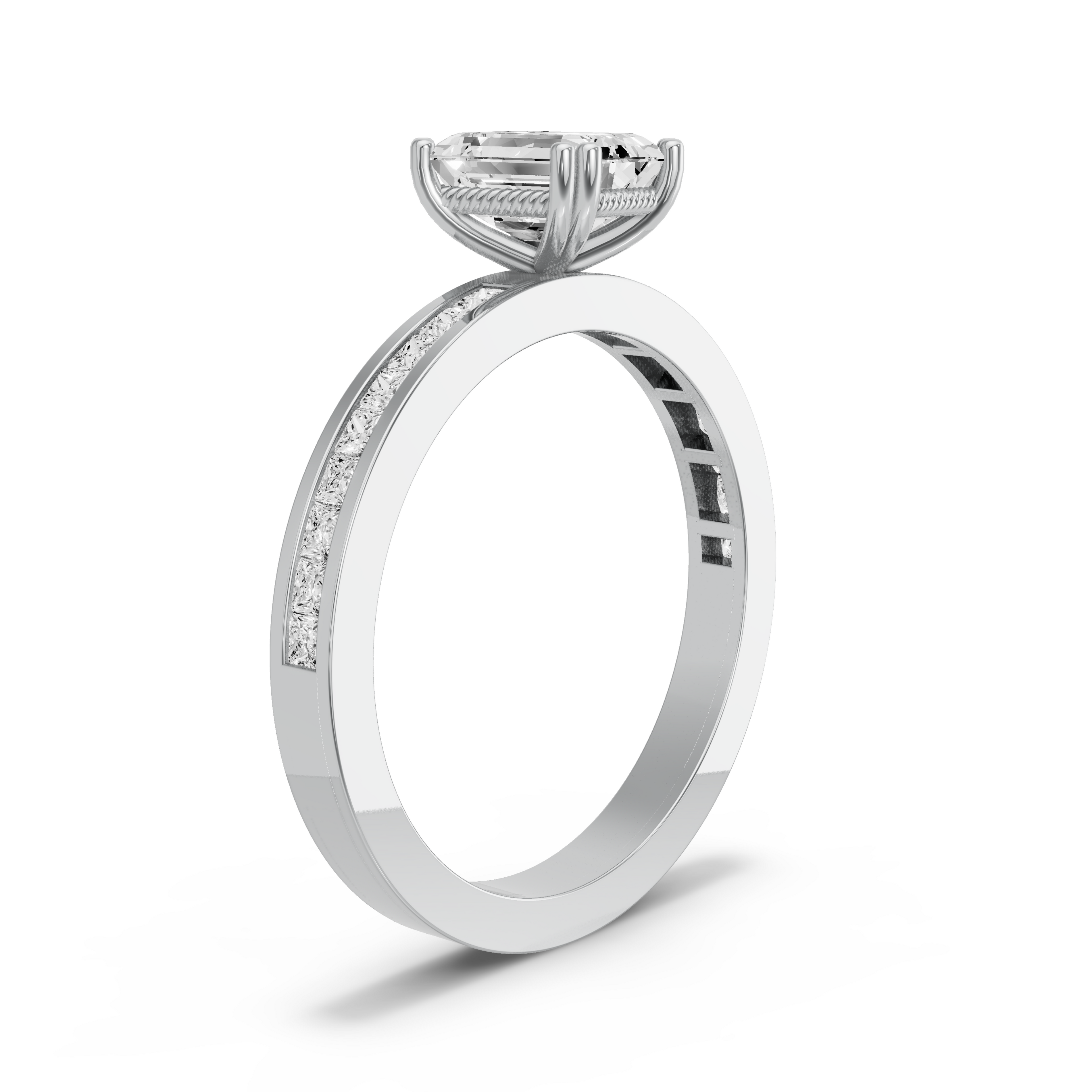 Image for Emerald Vintage Basket Ring with Channel band in 18K White Gold