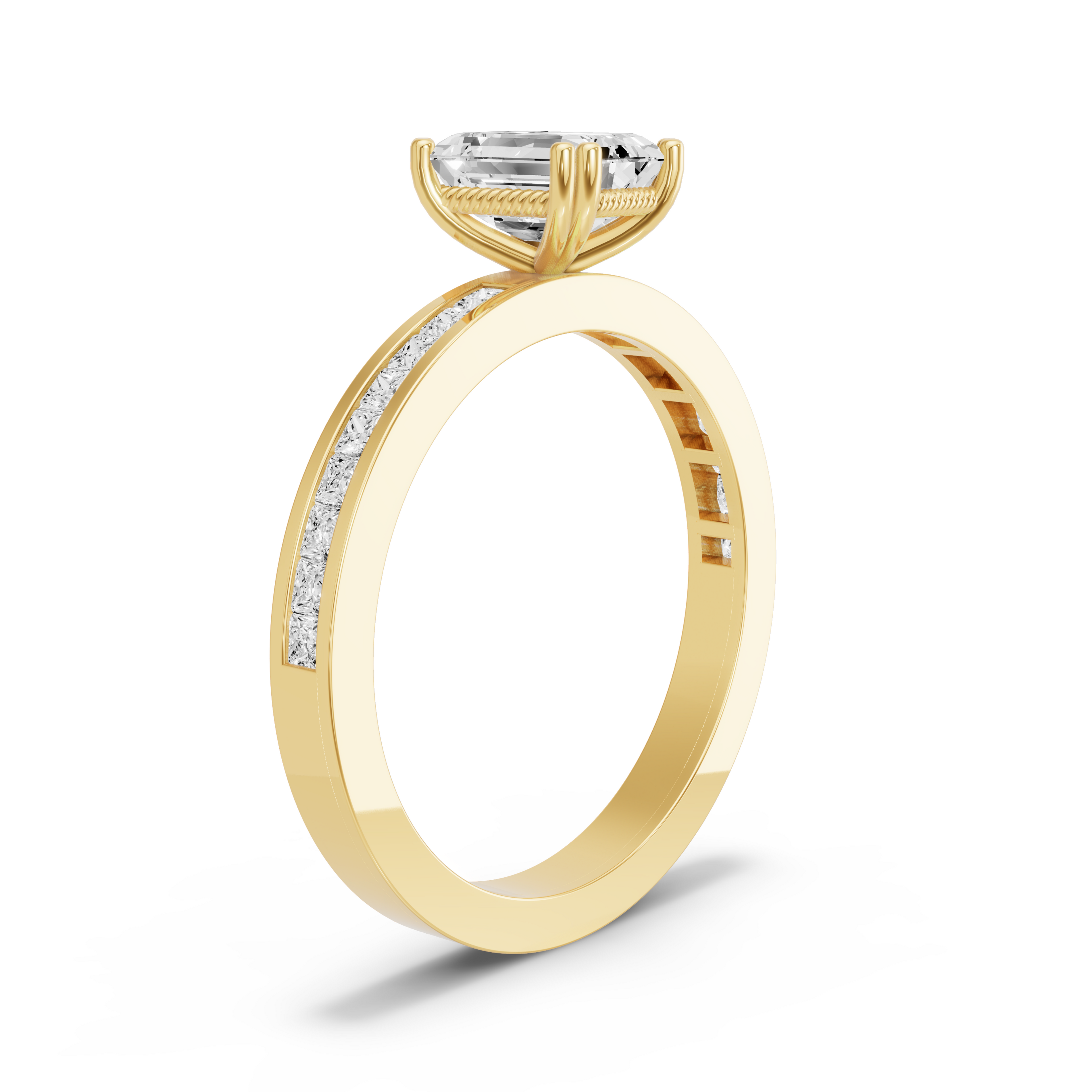 Image for Emerald Vintage Basket Ring with Channel band in 10K Yellow Gold