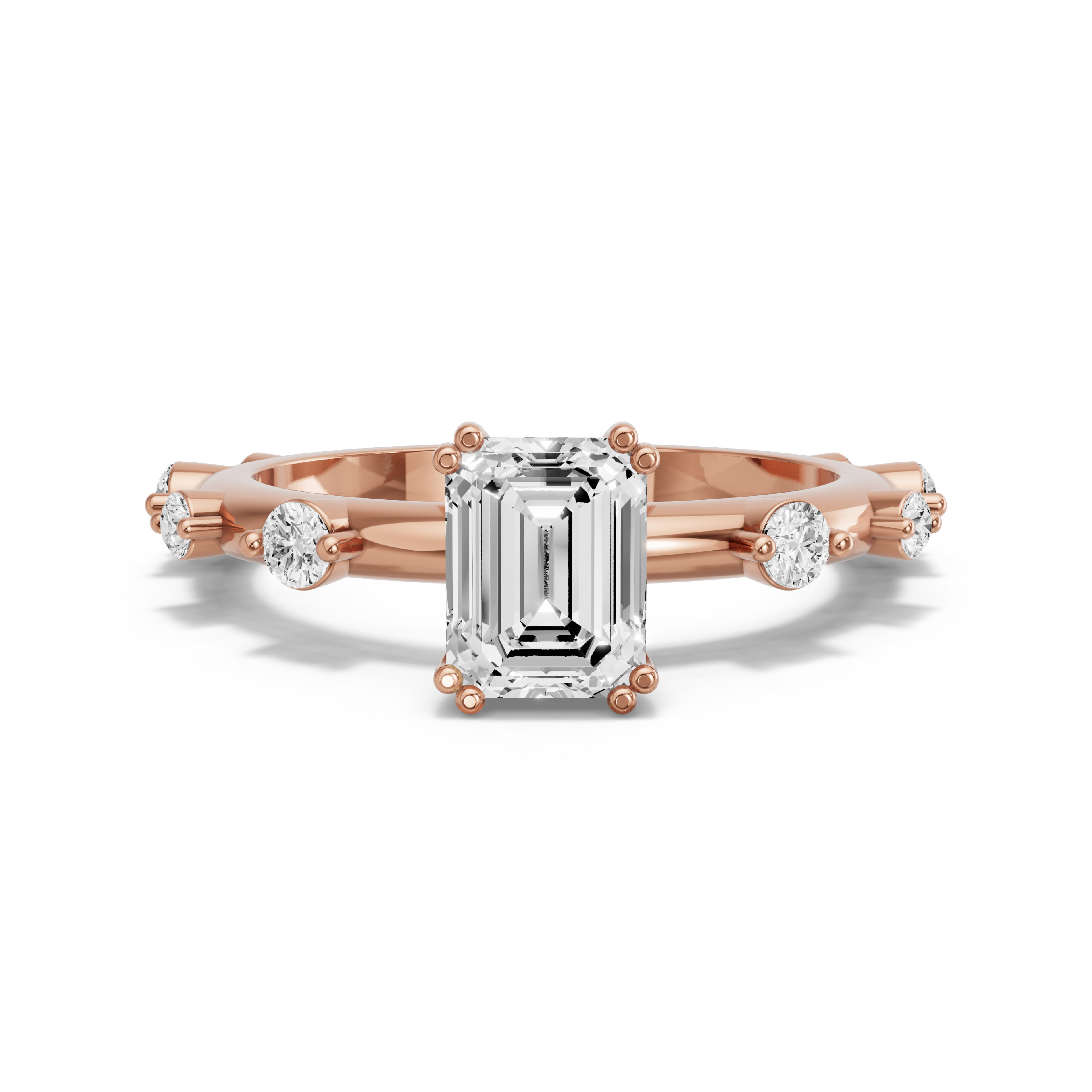 Image for Emerald Vintage Basket Ring with Floating Station band in 10K Rose Gold