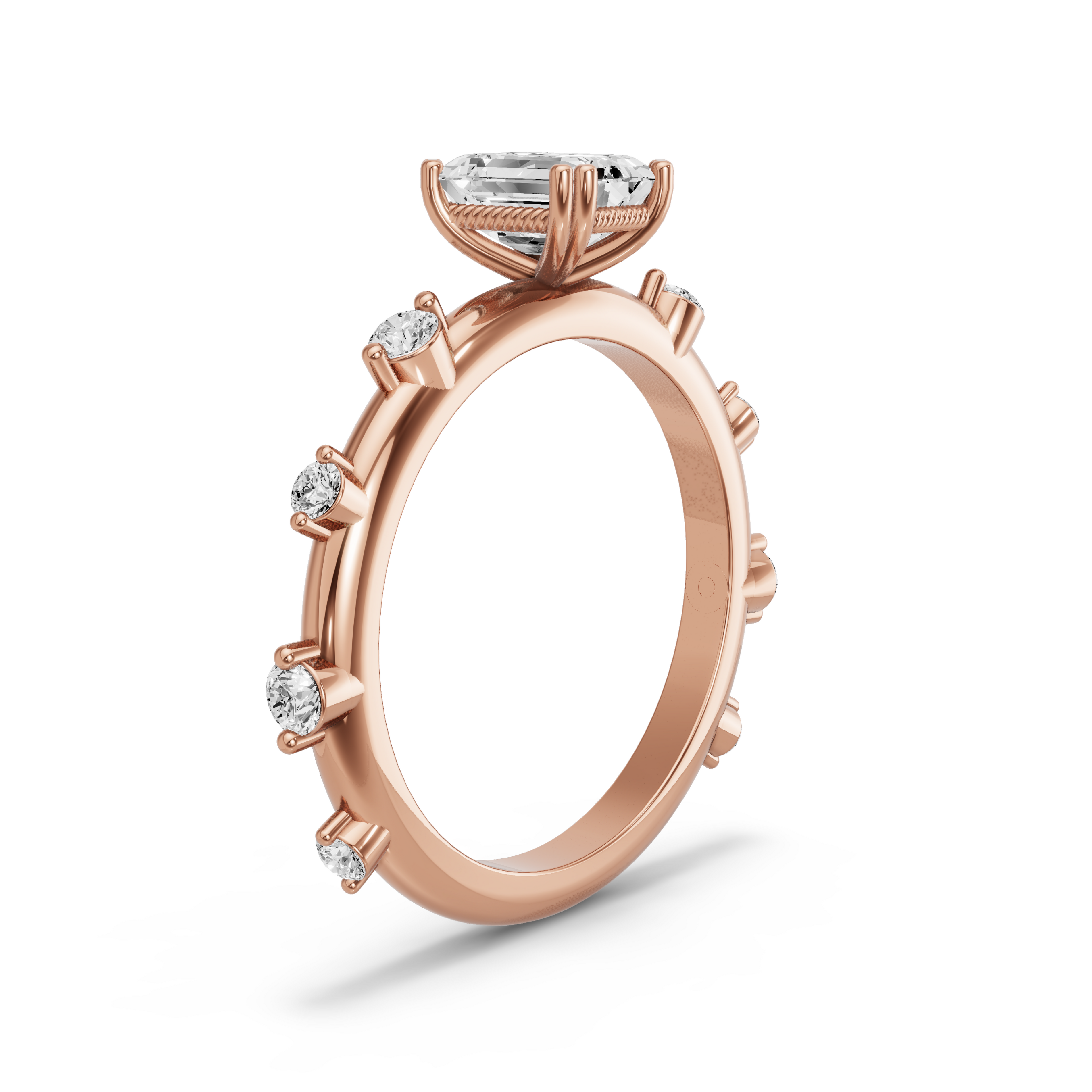 Image for Emerald Vintage Basket Ring with Floating Station band in 14K Rose Gold