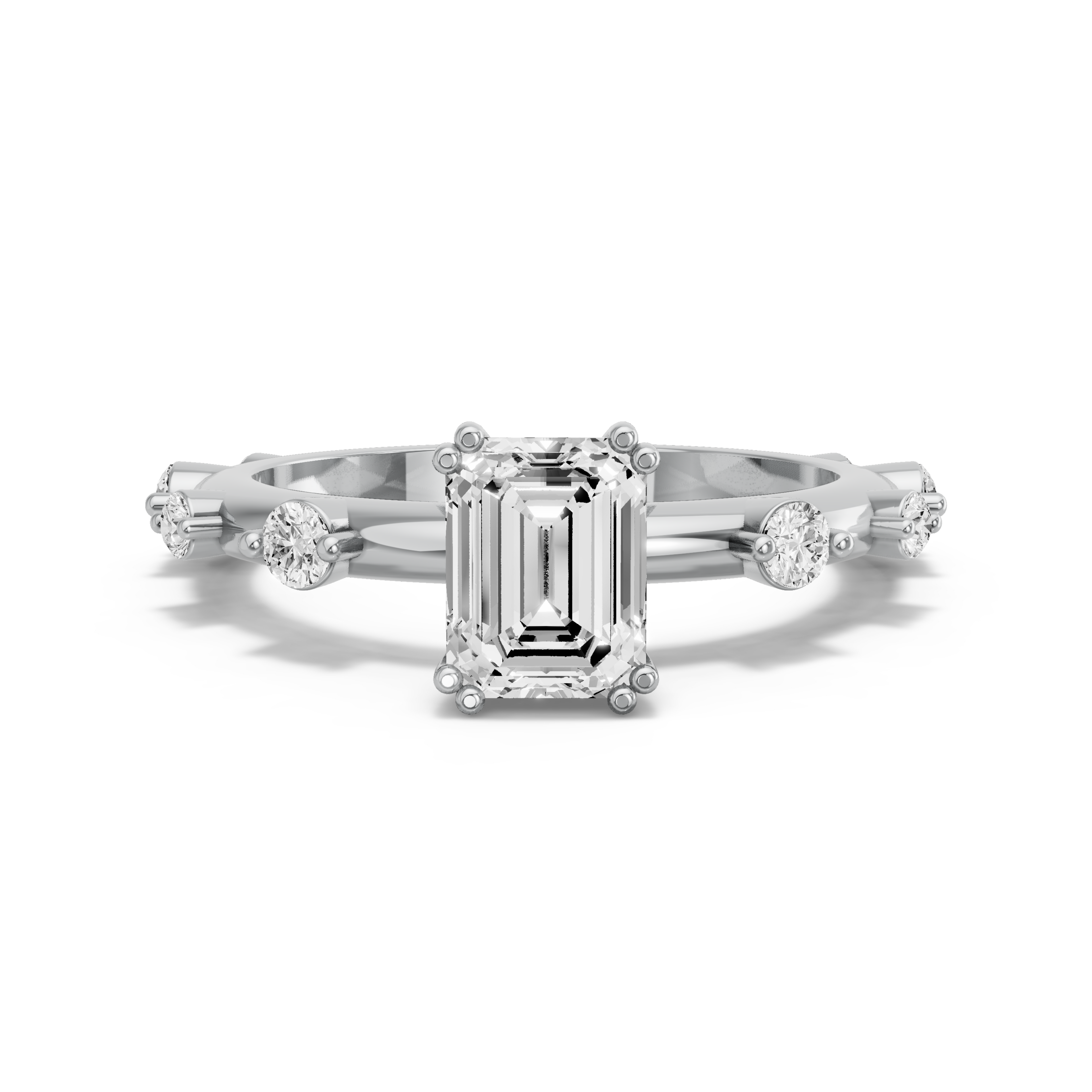 Image for Emerald Vintage Basket Ring with Floating Station band in 14K White Gold