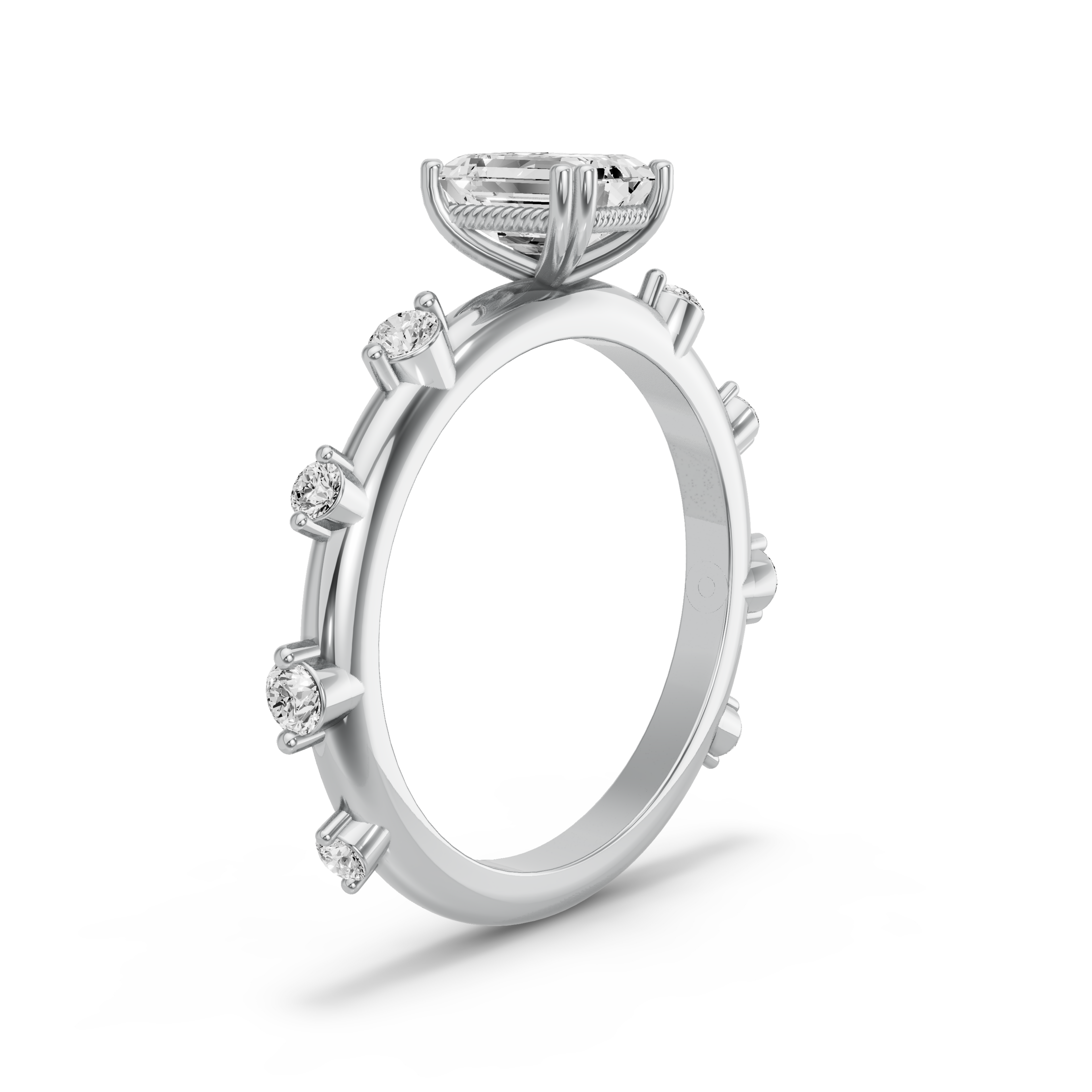 Image for Emerald Vintage Basket Ring with Floating Station band in 14K White Gold