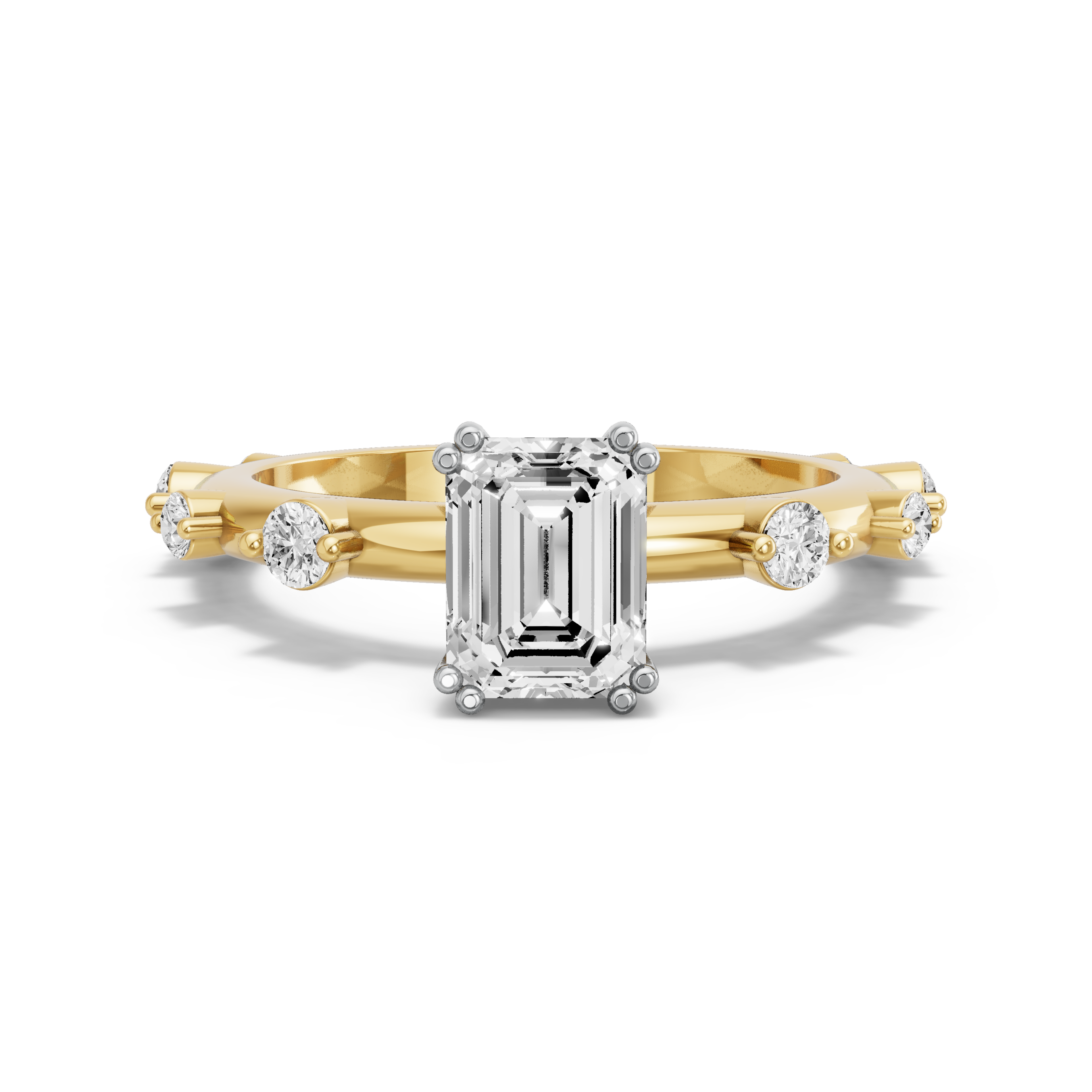 Image for Emerald Vintage Basket Ring with Floating Station band in 10K Two Tone Yellow Gold