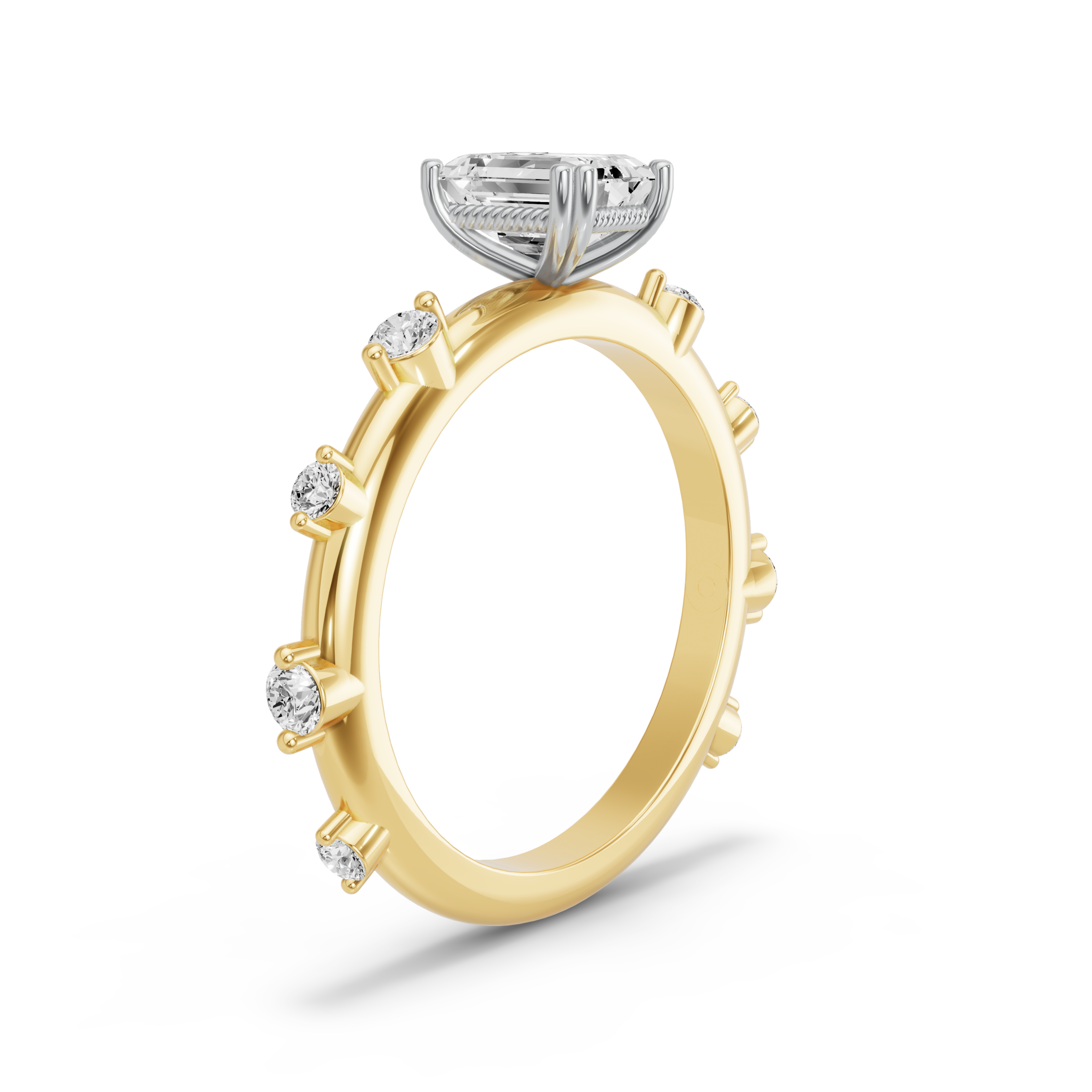 Image for Emerald Vintage Basket Ring with Floating Station band in 10K Two Tone Yellow Gold