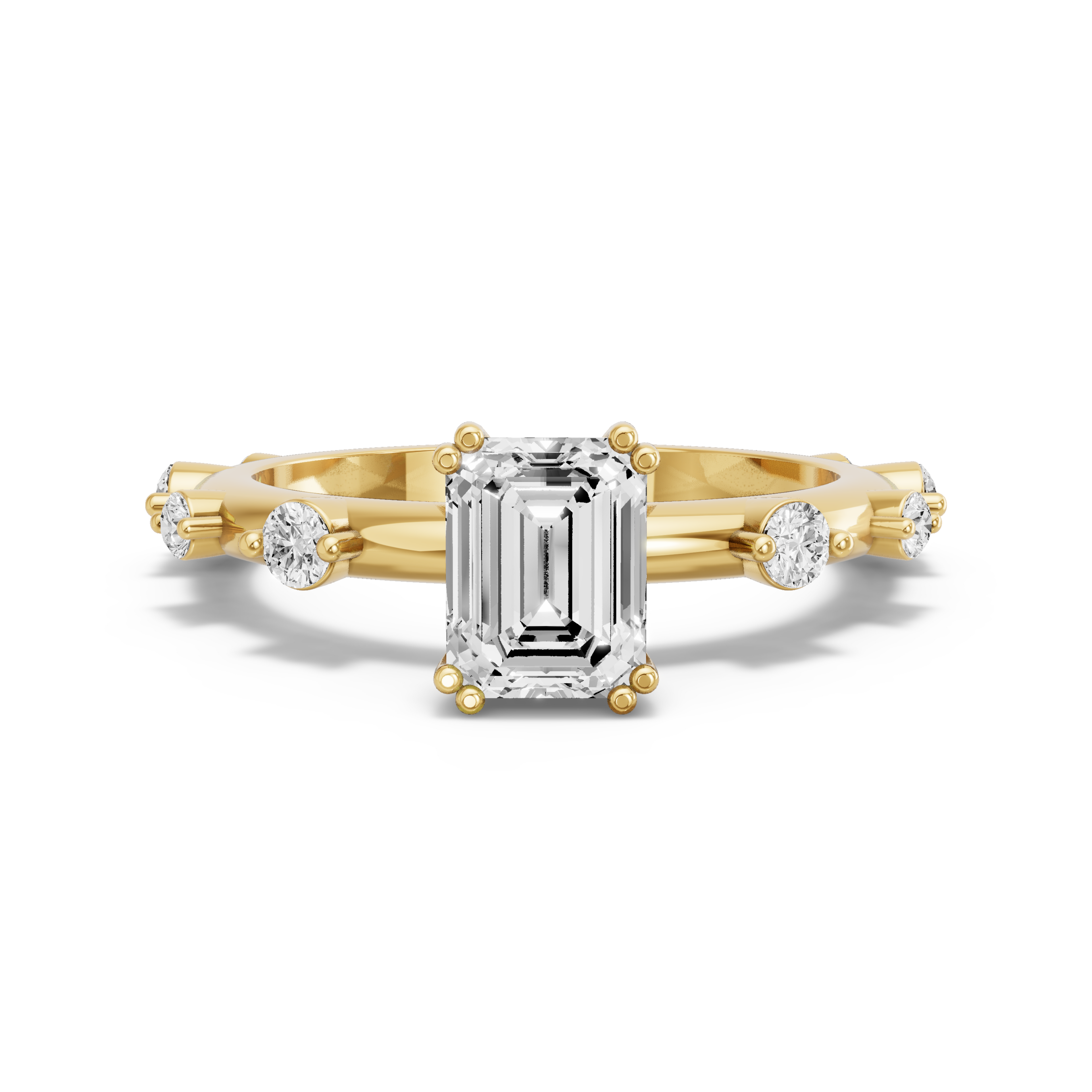 Image for Emerald Vintage Basket Ring with Floating Station band in 10K Yellow Gold