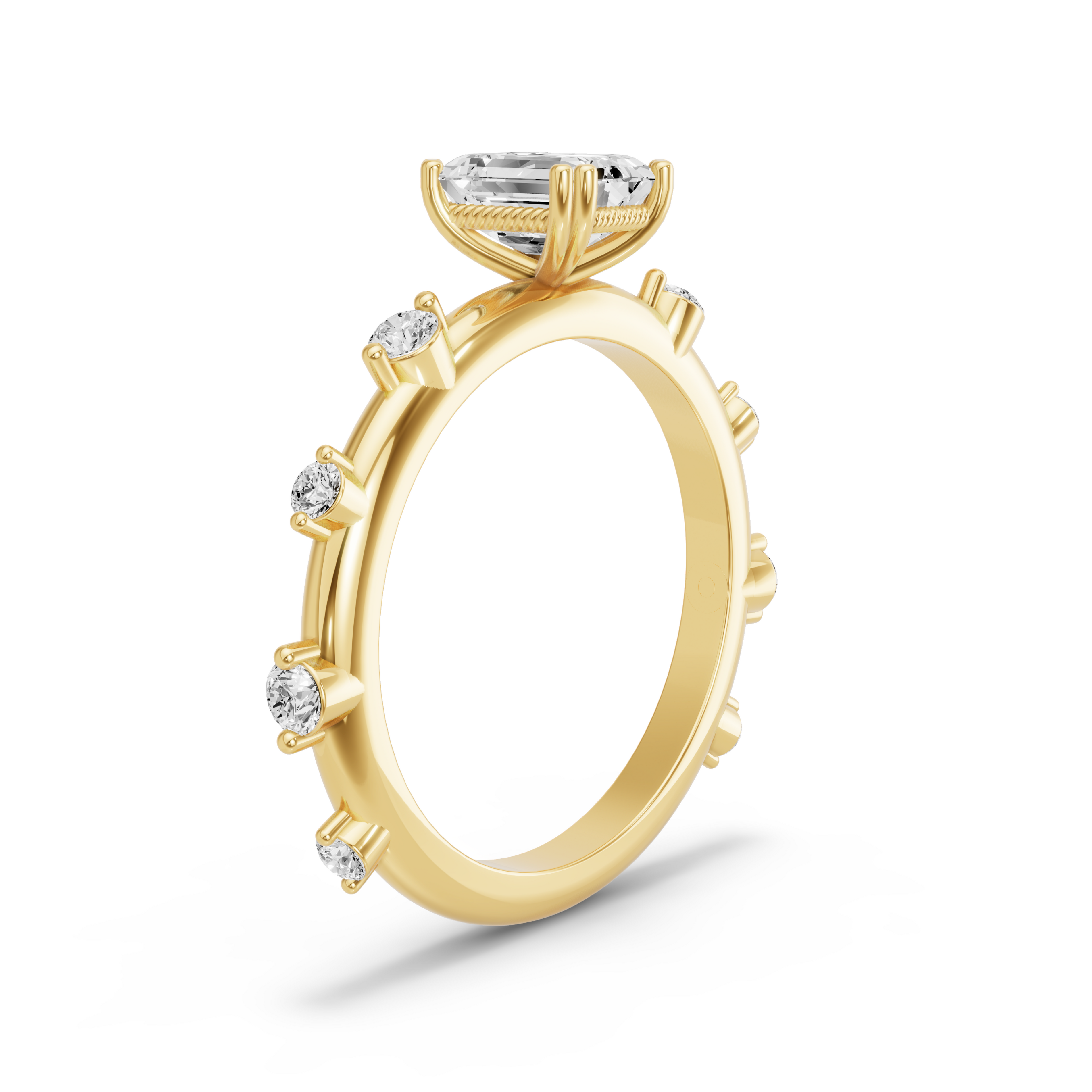 Image for Emerald Vintage Basket Ring with Floating Station band in 10K Yellow Gold