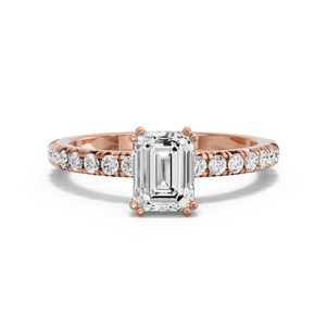 Image for Emerald Vintage Basket Ring with French Pave band