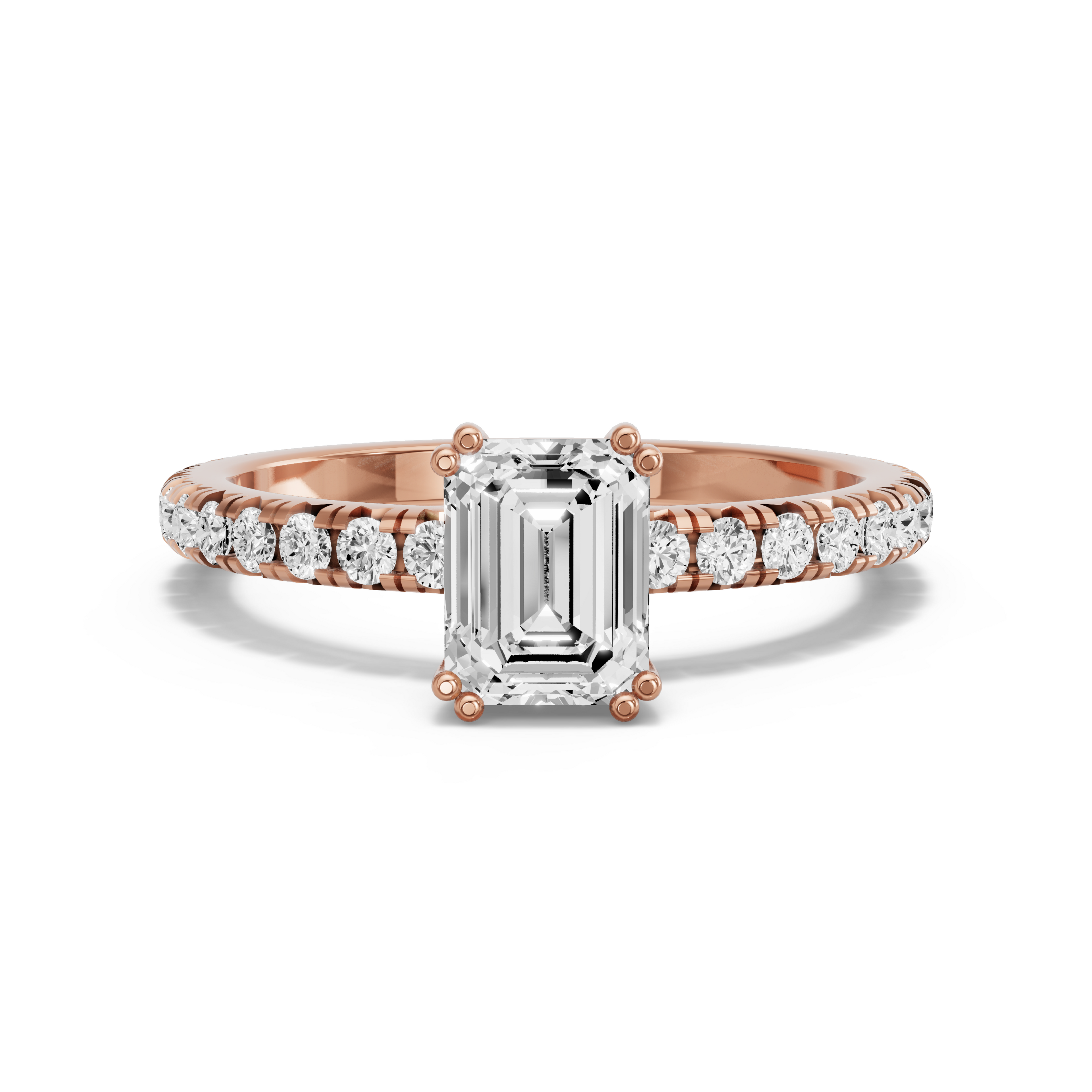 Image for Emerald Vintage Basket Ring with French Pave band in 14K Rose Gold
