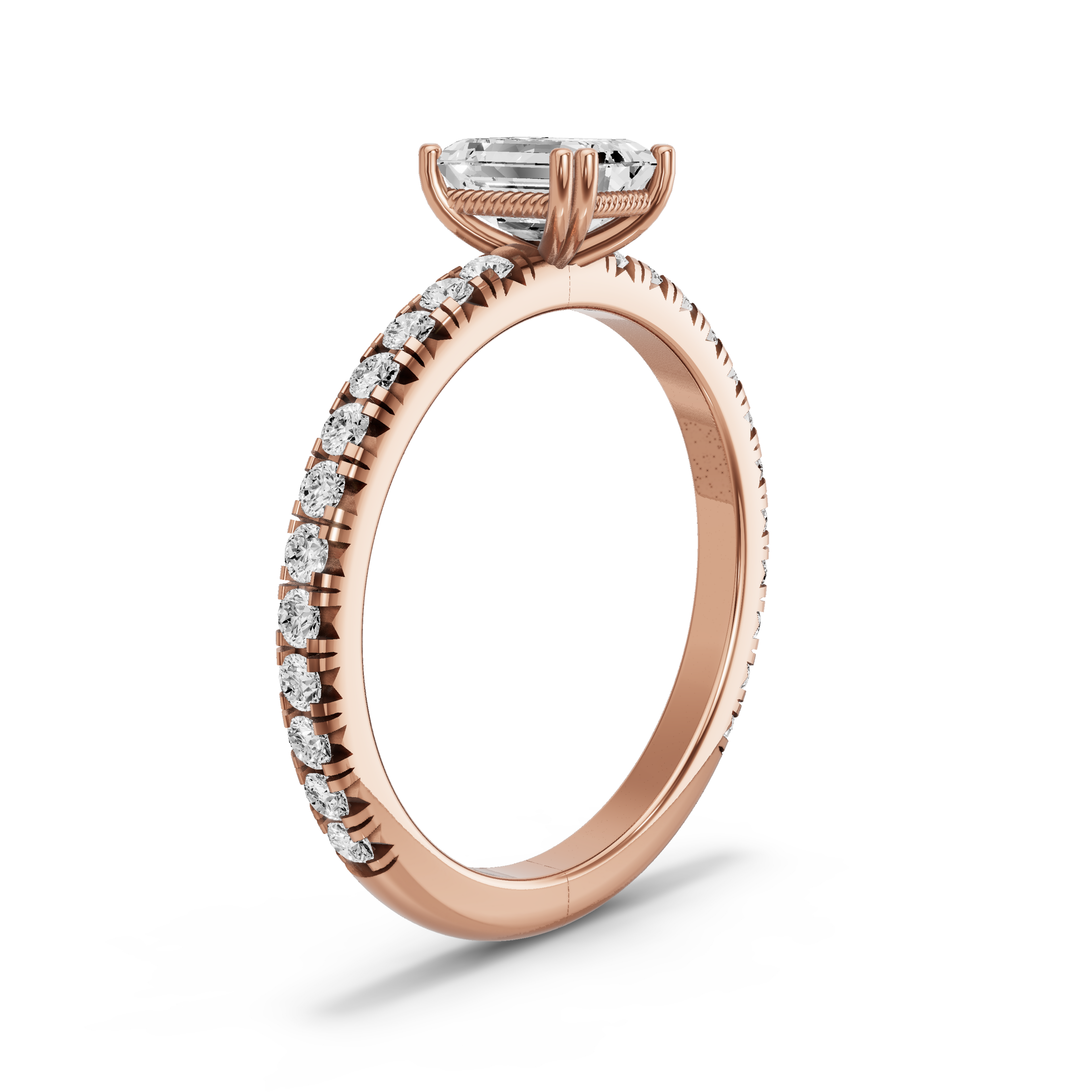 Image for Emerald Vintage Basket Ring with French Pave band in 10K Rose Gold
