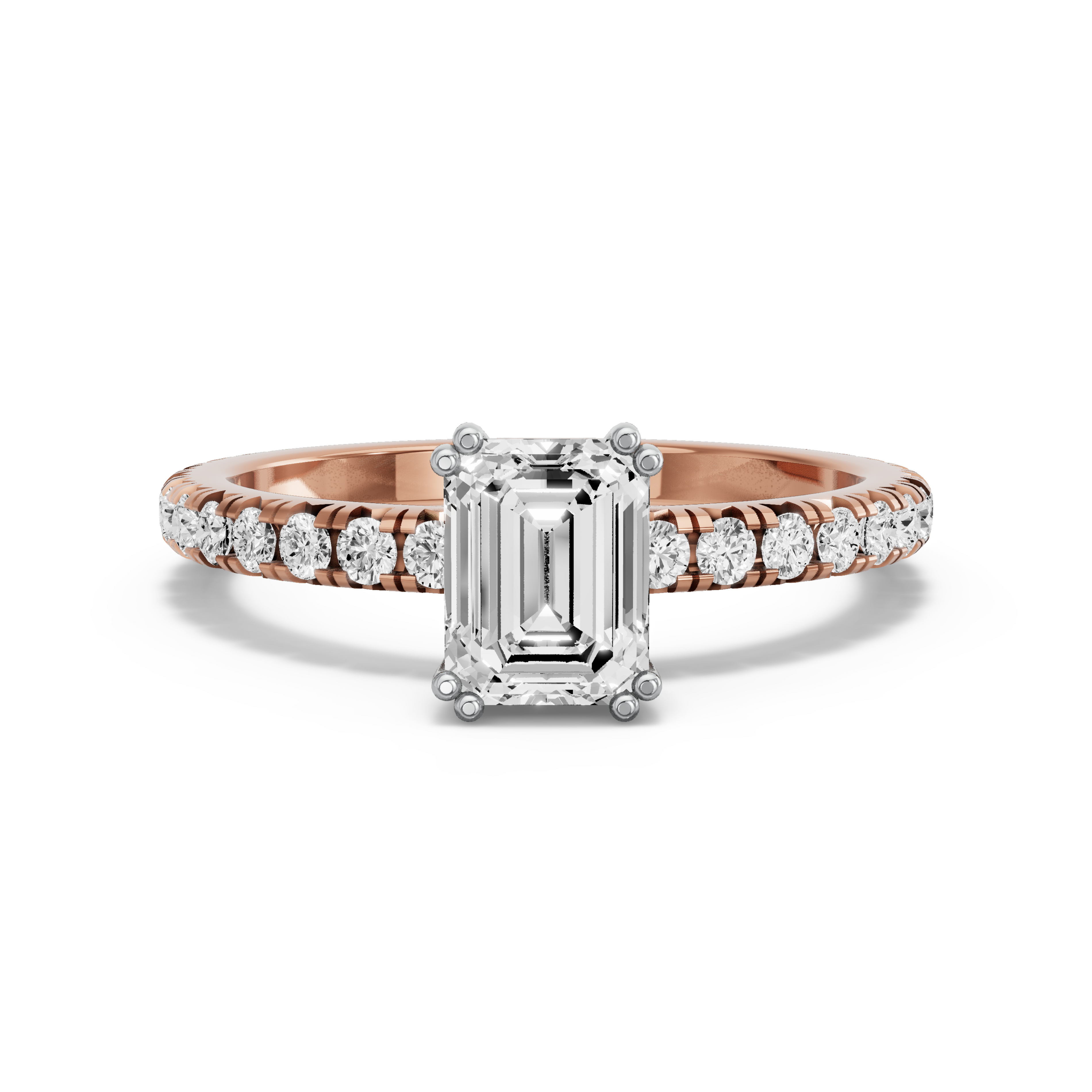 Image for Emerald Vintage Basket Ring with French Pave band in 10K Two Tone Rose Gold