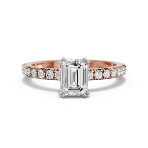 Image for Emerald Vintage Basket Ring with French Pave band